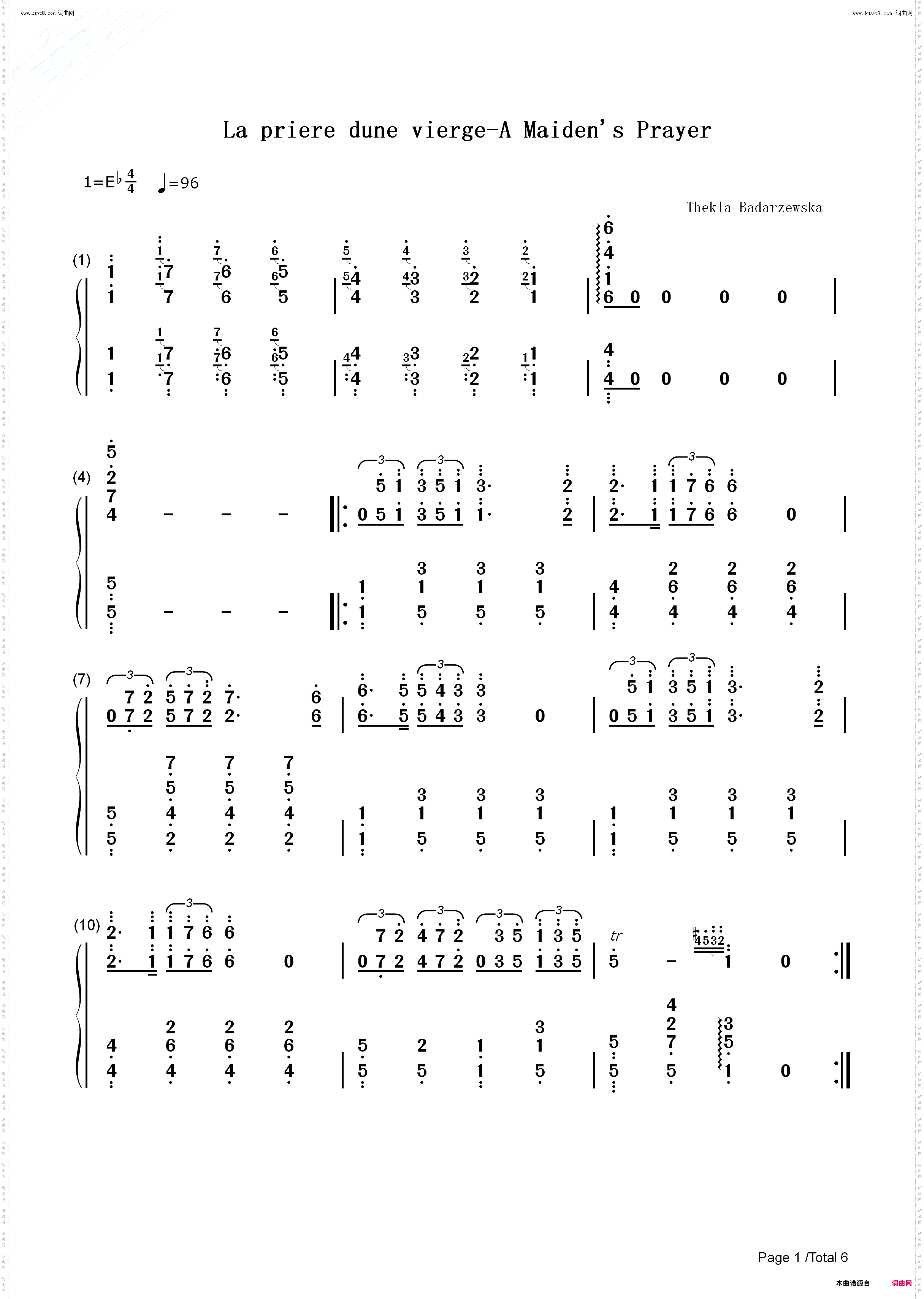 少女的祈祷-Modlitwa dziewicy_原版钢琴五线谱及简谱
