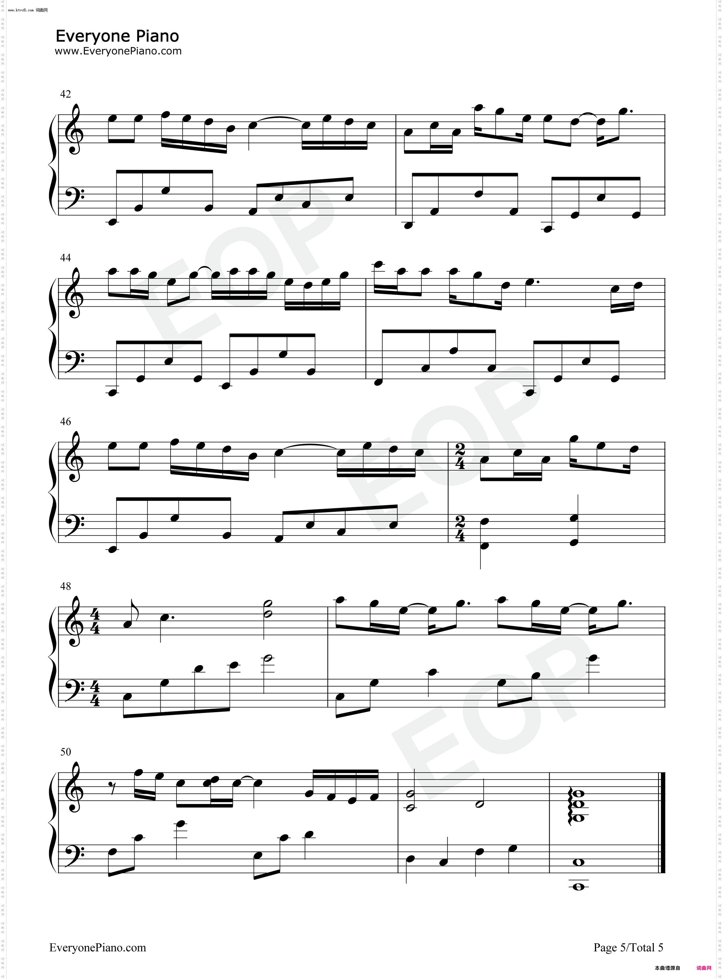 下一个天亮_简单版钢琴五线谱及简谱