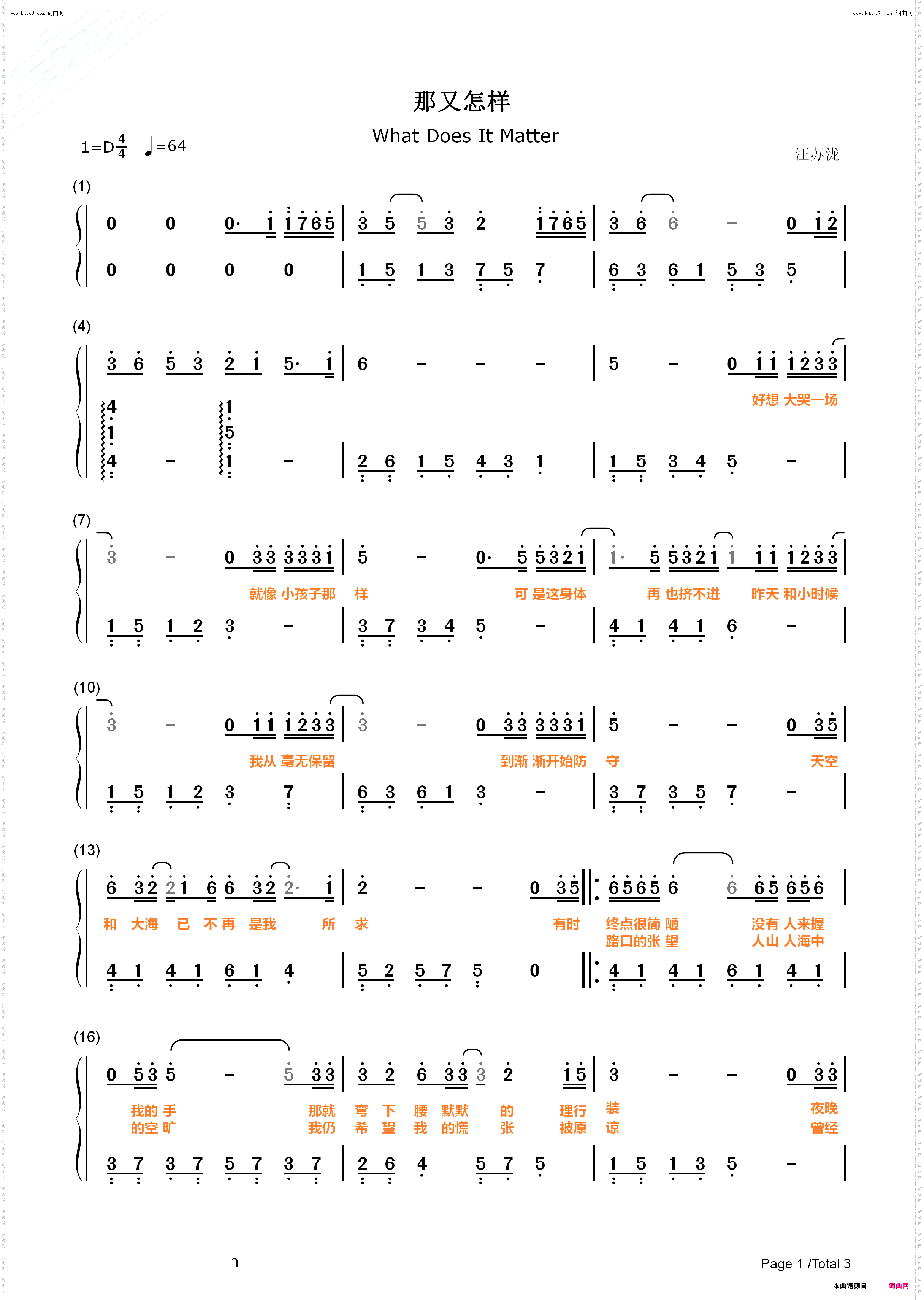 那又怎样_火锅艺术家主题曲钢琴五线谱及简谱