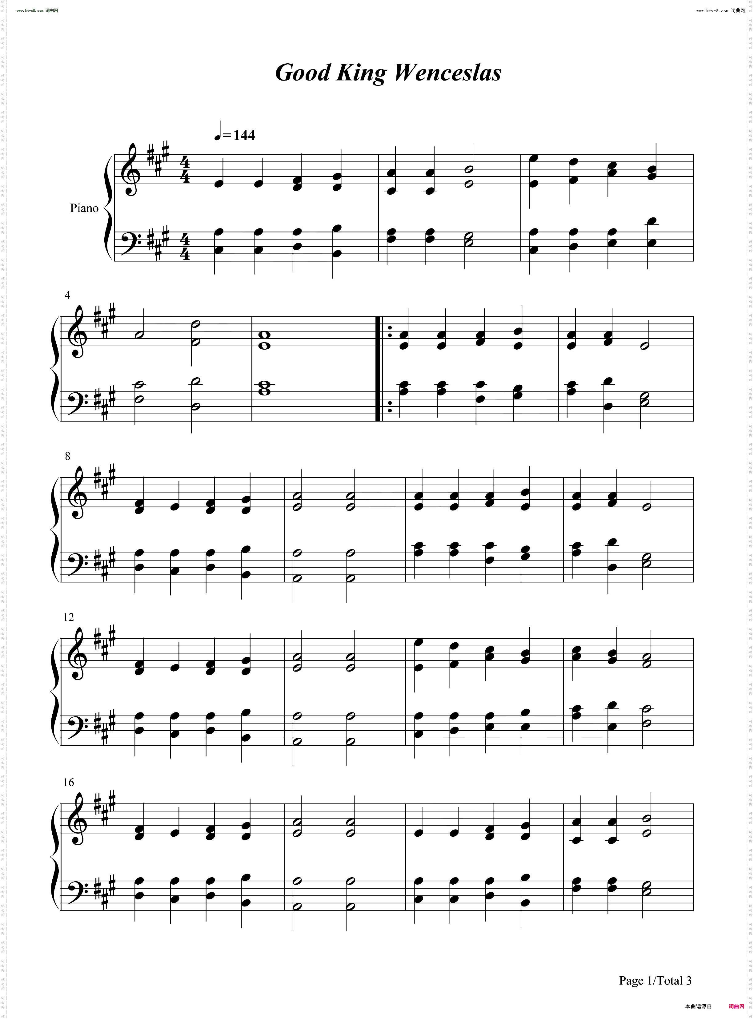 Good King Wenceslas_钢琴五线谱及简谱
