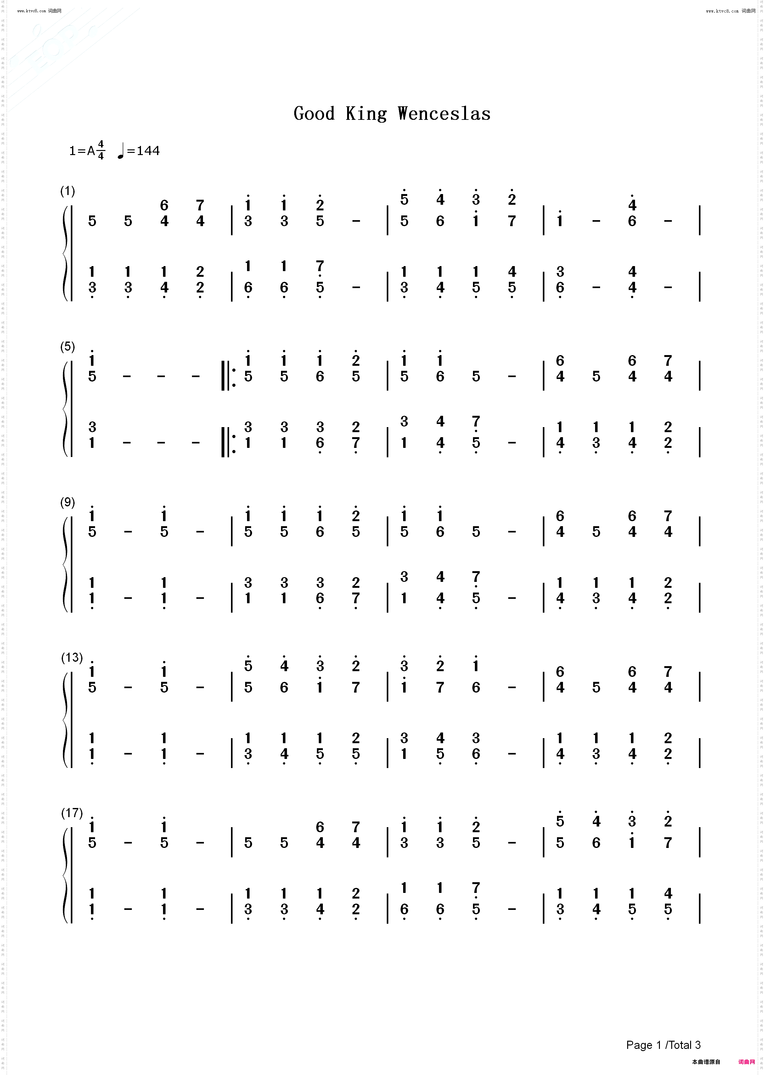 Good King Wenceslas_钢琴五线谱及简谱
