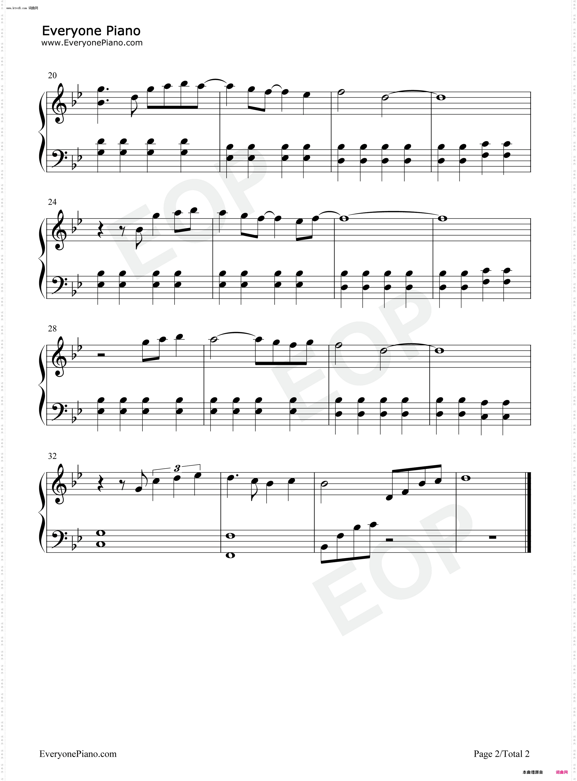 Wind Beneath My Wings_Beaches主题曲钢琴五线谱及简谱