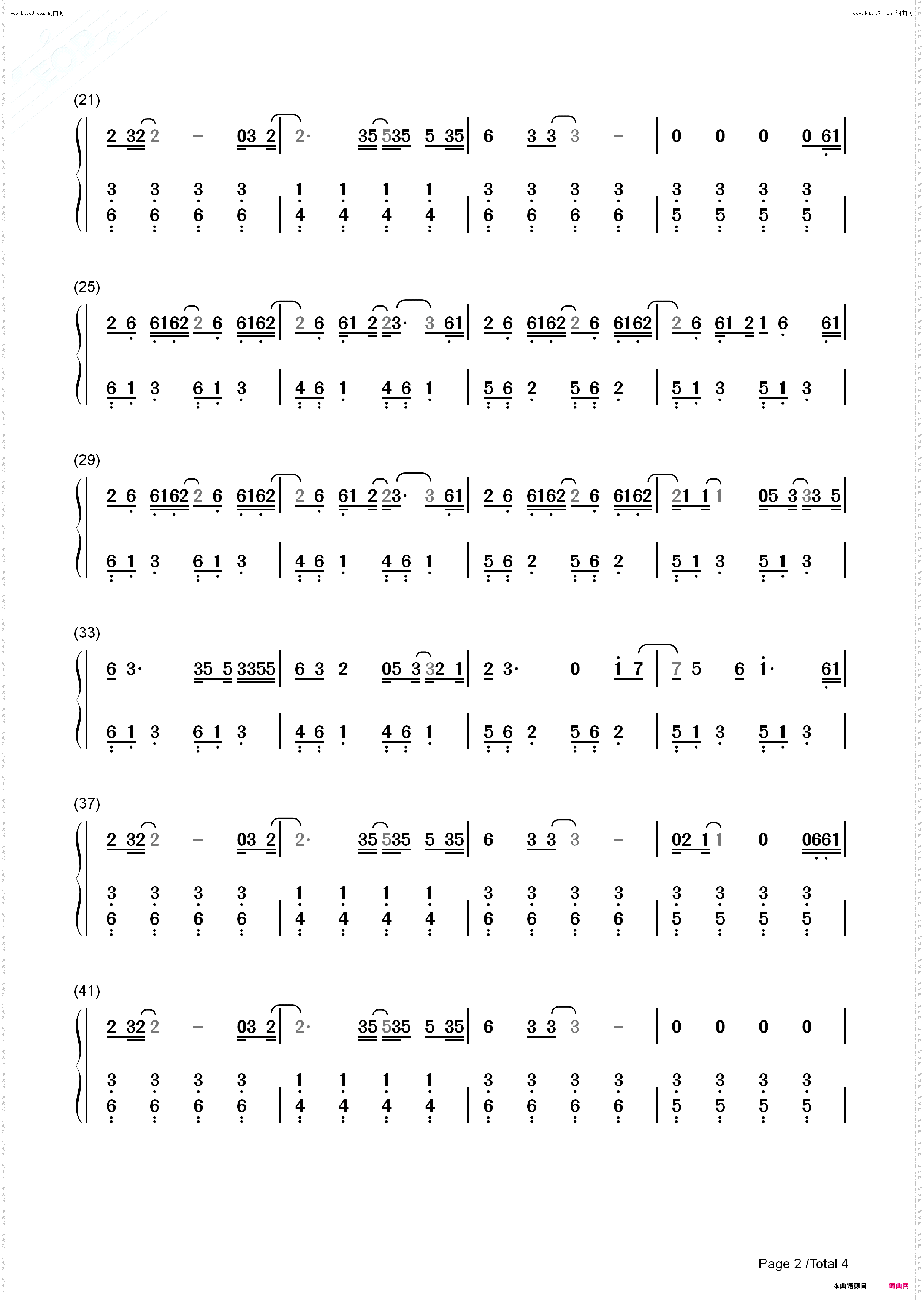 Over Now_钢琴五线谱及简谱