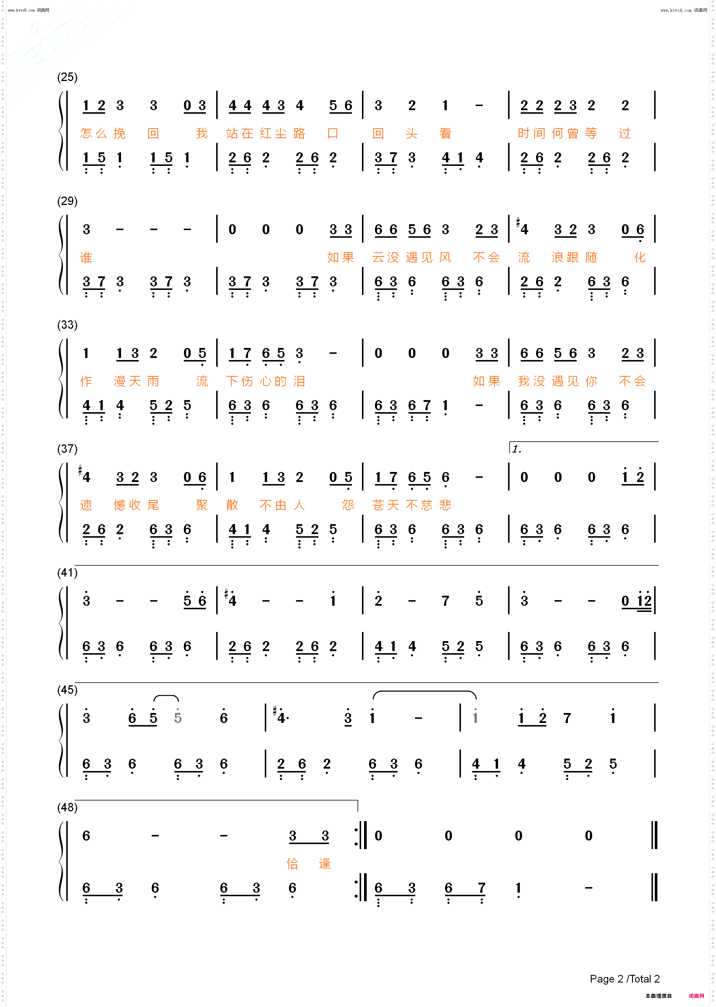 恰逢那年你明媚-又正逢我自卑_钢琴五线谱及简谱