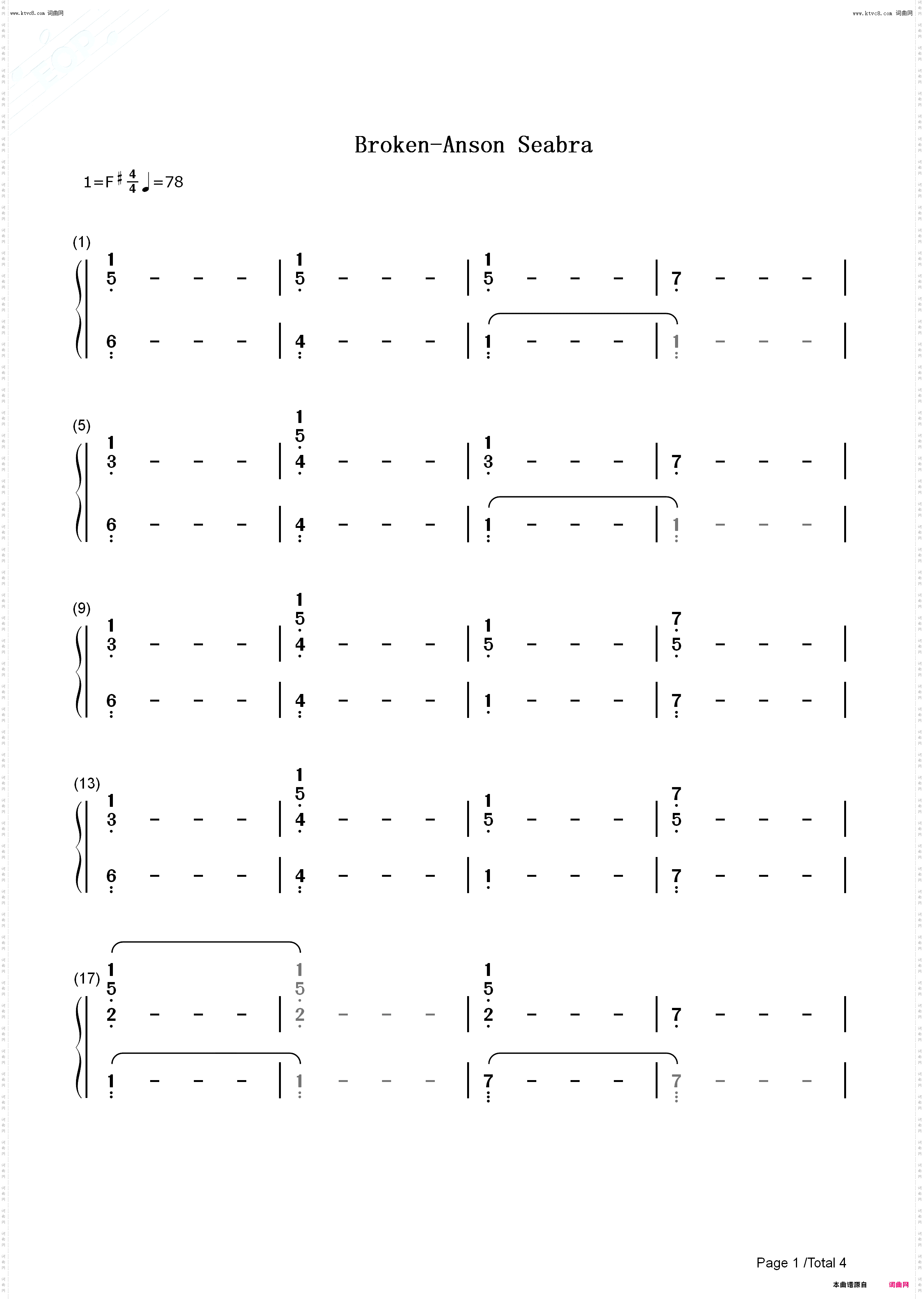 Broken_伴奏谱钢琴五线谱及简谱