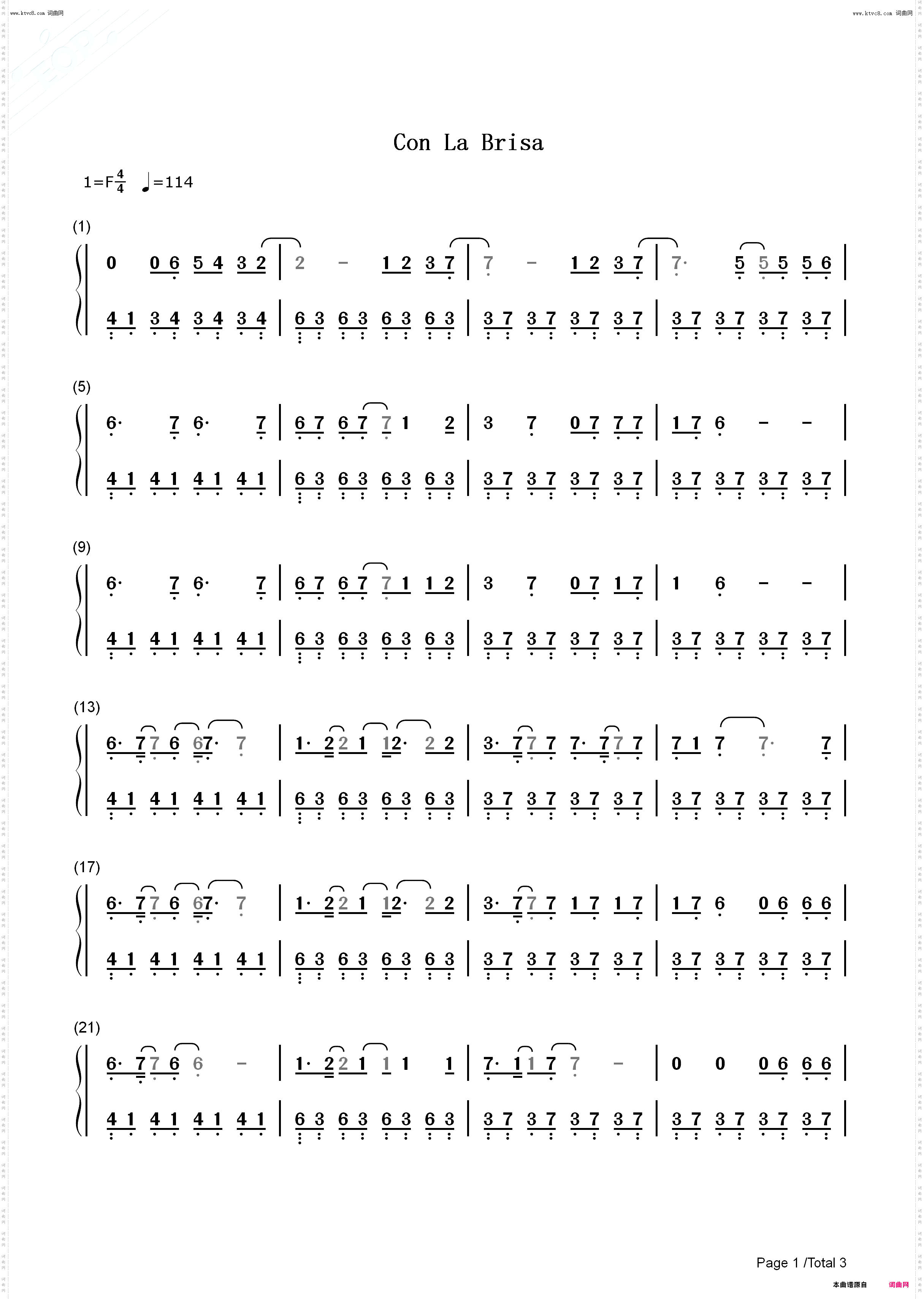 Con La Brisa_黑豹2瓦坎达万岁OST钢琴五线谱及简谱