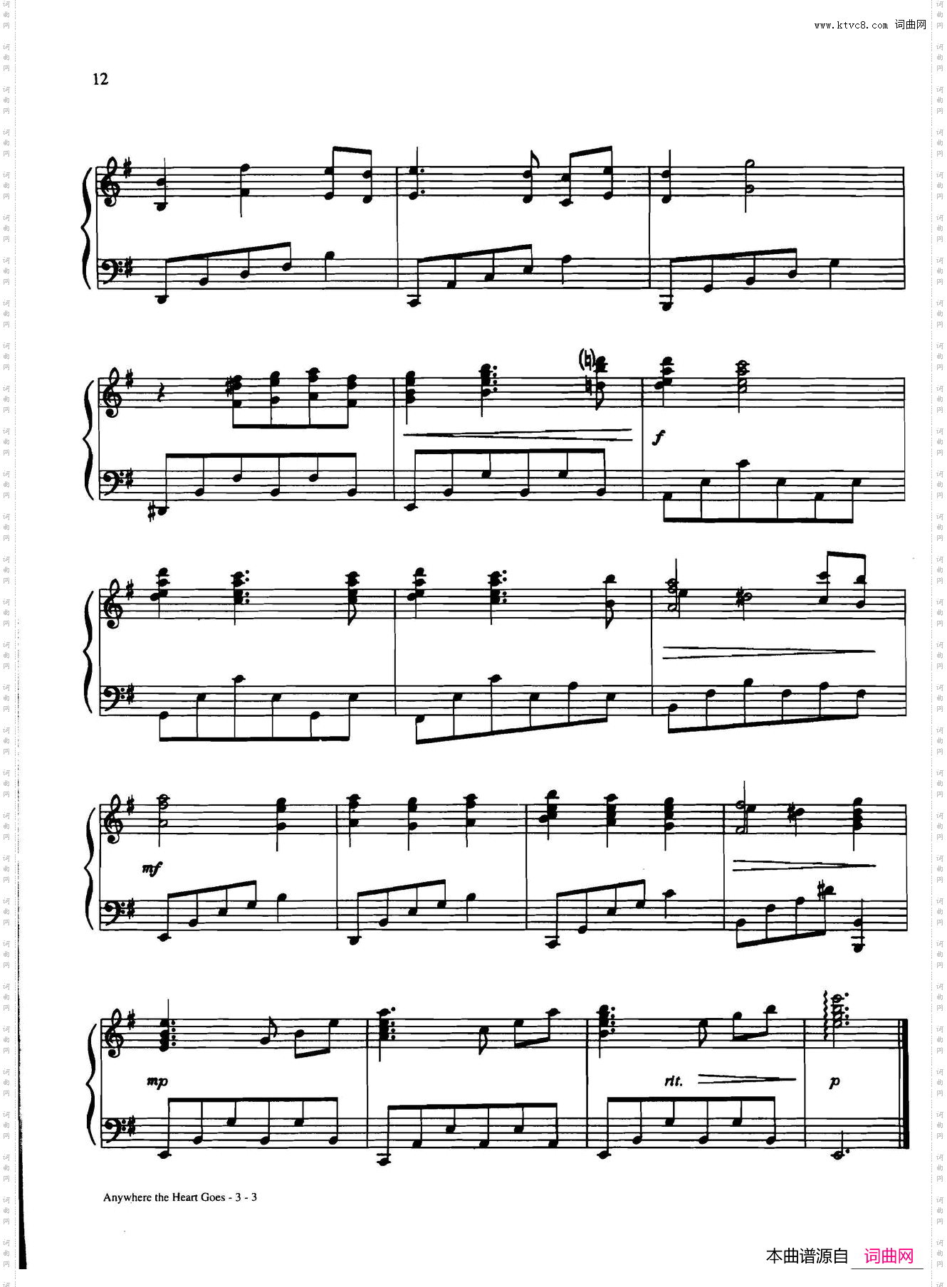 anywheretheheartgoes_Dan Coates 流行情调钢琴谱集