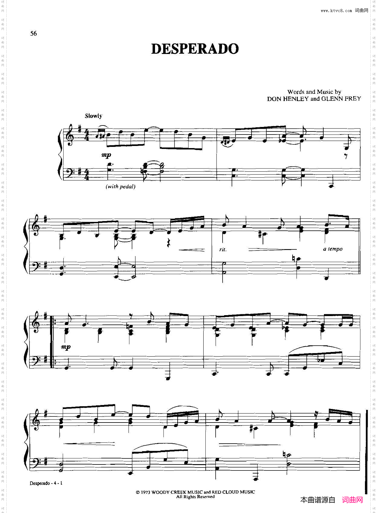 desperado_Dan Coates 流行情调钢琴谱集