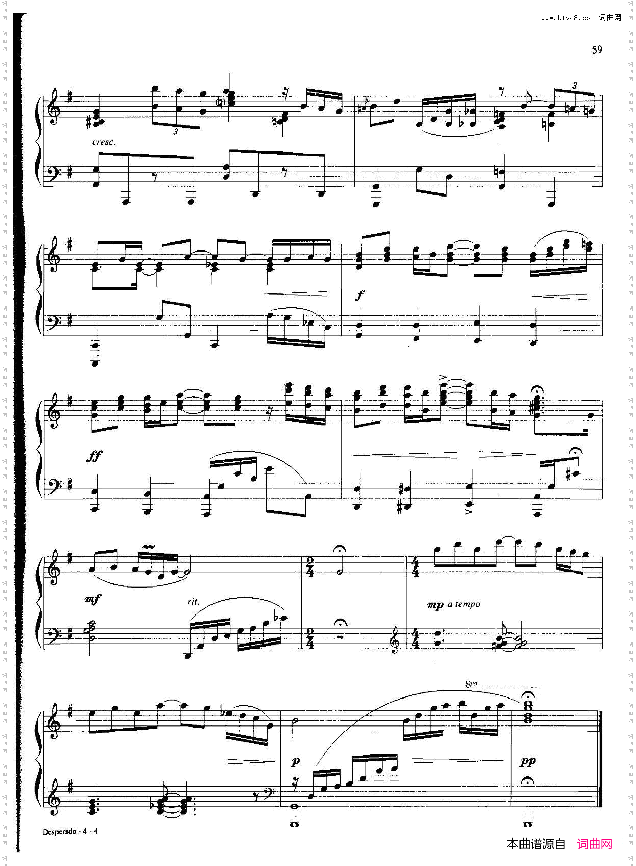 desperado_Dan Coates 流行情调钢琴谱集