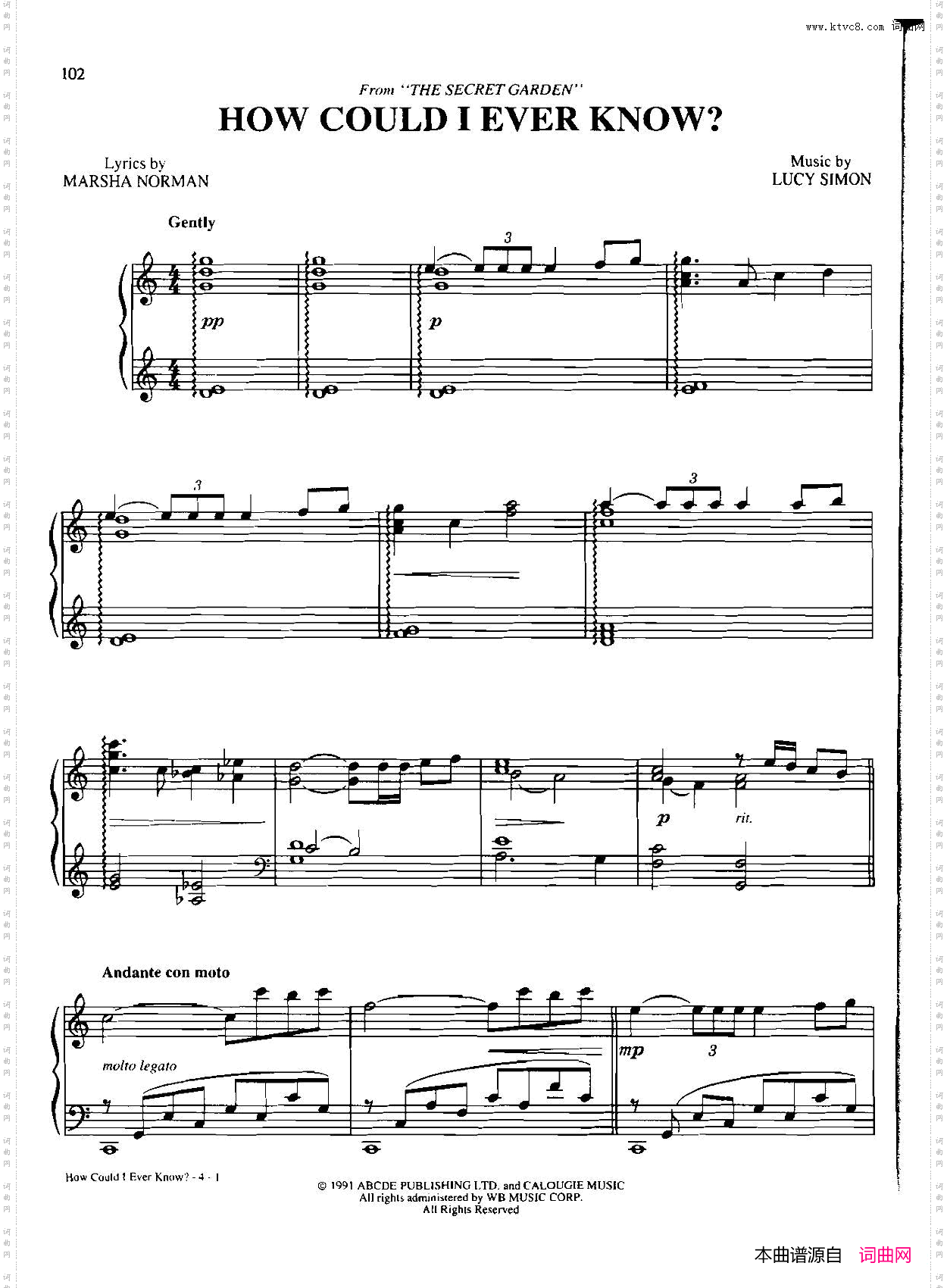 HOWCOULDIEVERKNOW_Dan Coates 流行情调钢琴谱集