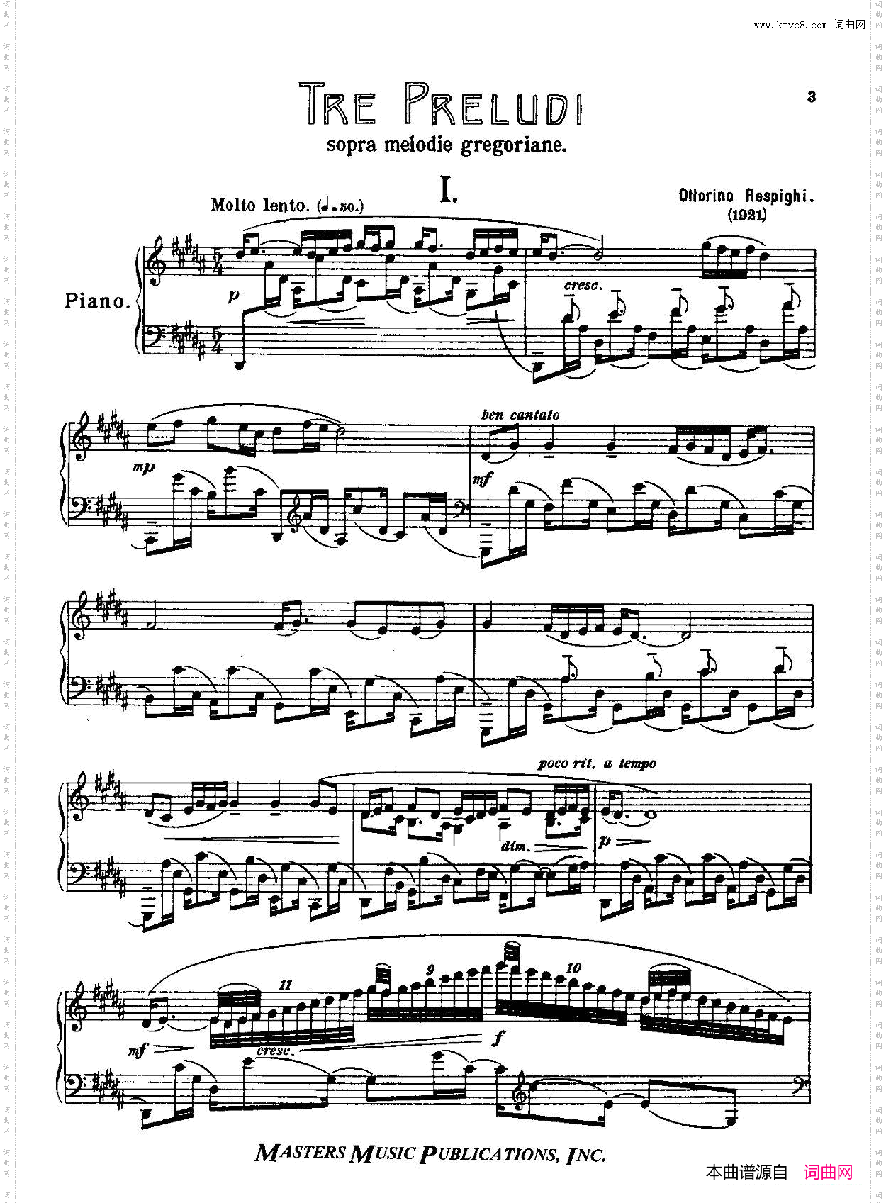 Three Preludes on Gregorian Melodies三首格里高利圣咏前奏曲 1· 很慢的慢板