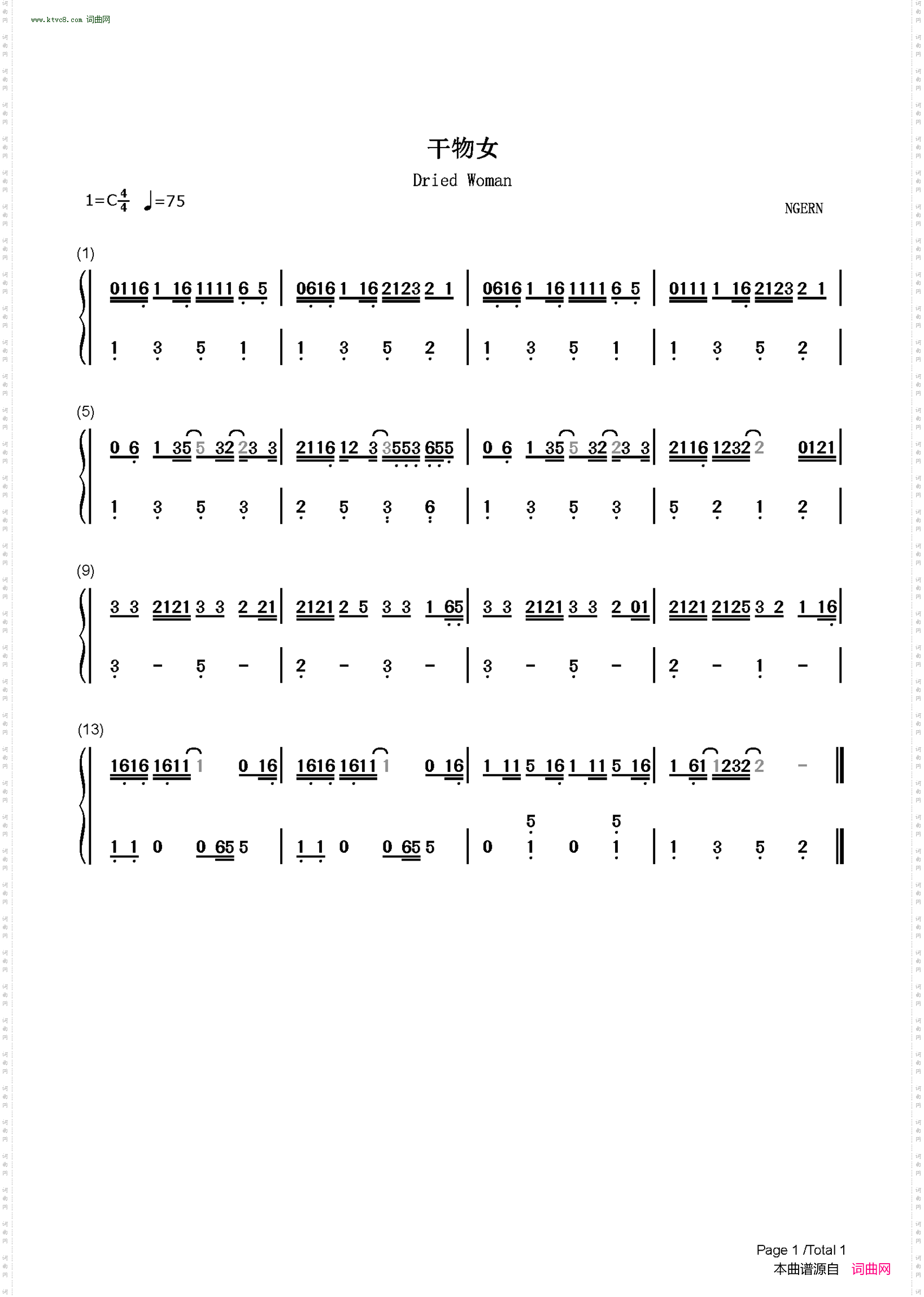 干物女_C调简单版