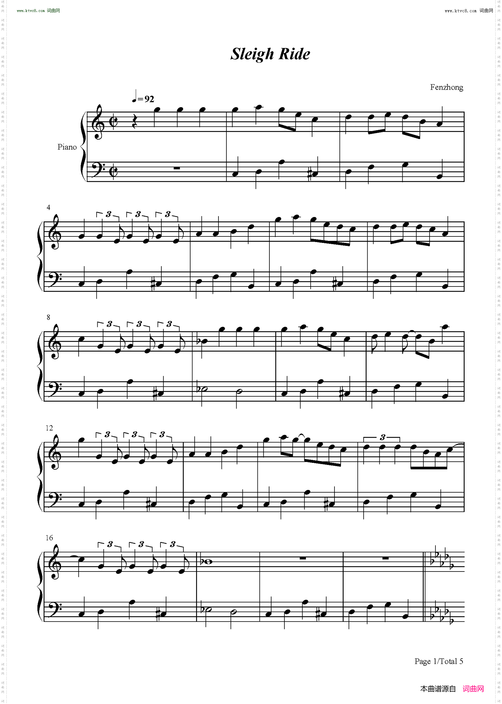 Sleigh Ride_圣诞歌曲-简单版