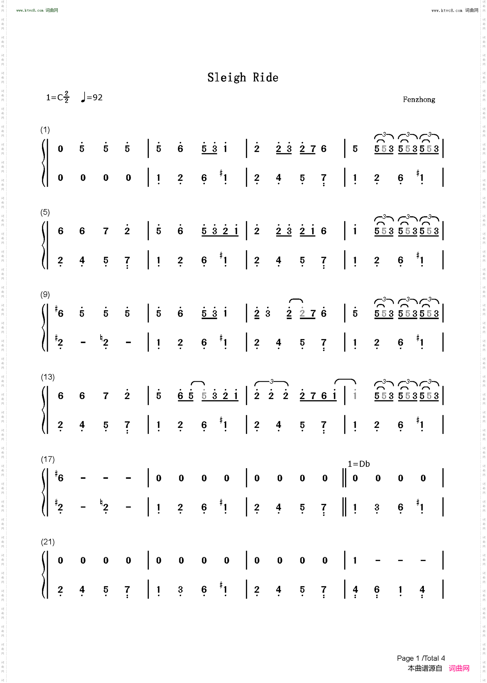 Sleigh Ride_圣诞歌曲-简单版