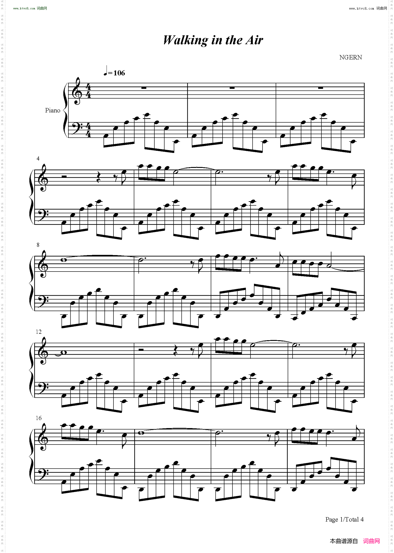 Walking In The Air_C调简单版