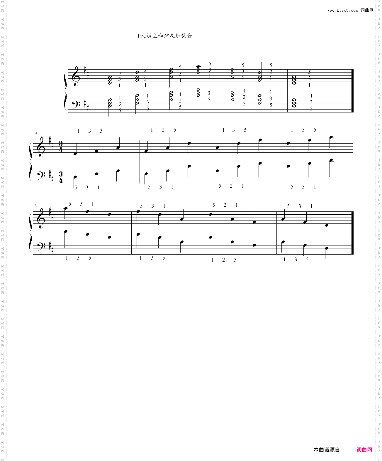 d大调主和弦及短琶音三个音