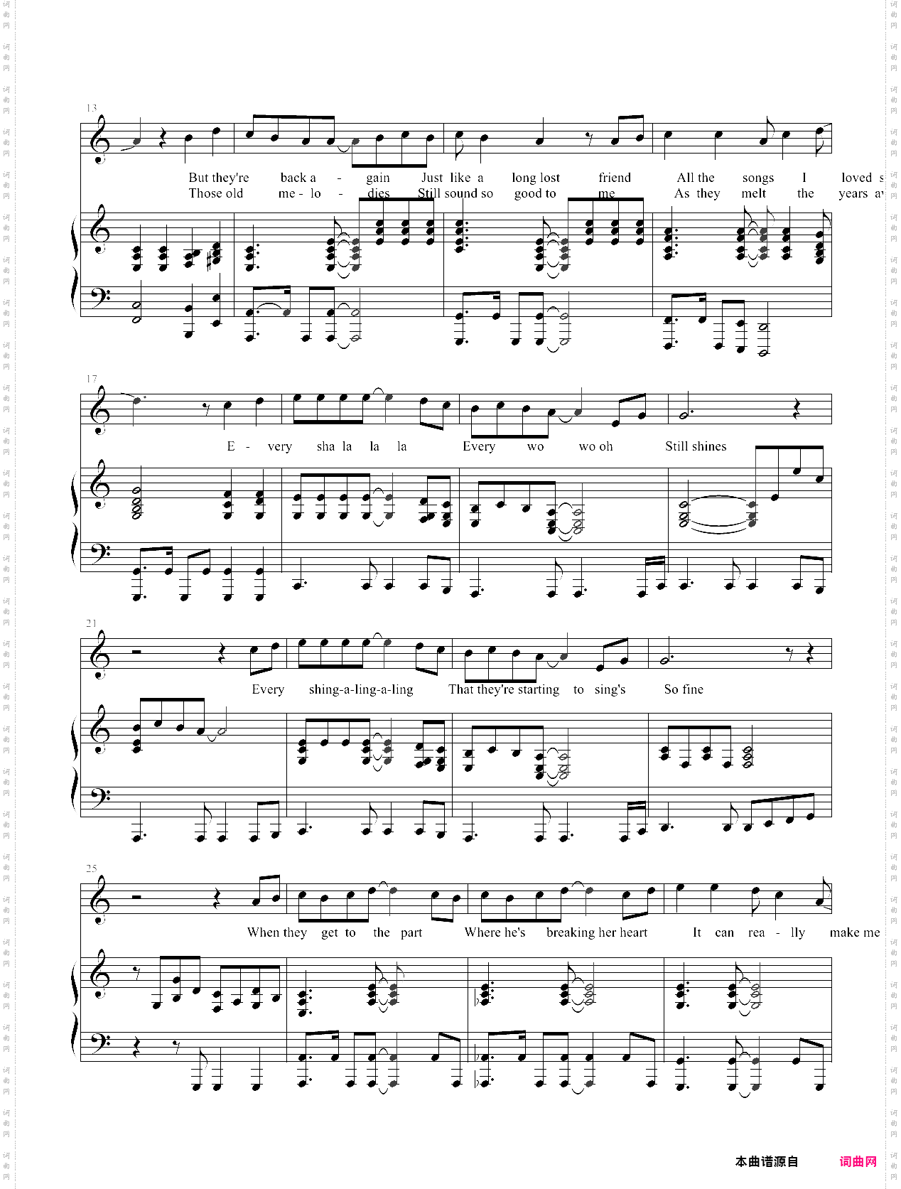 yesterday once more昨日重现弹唱男版c调