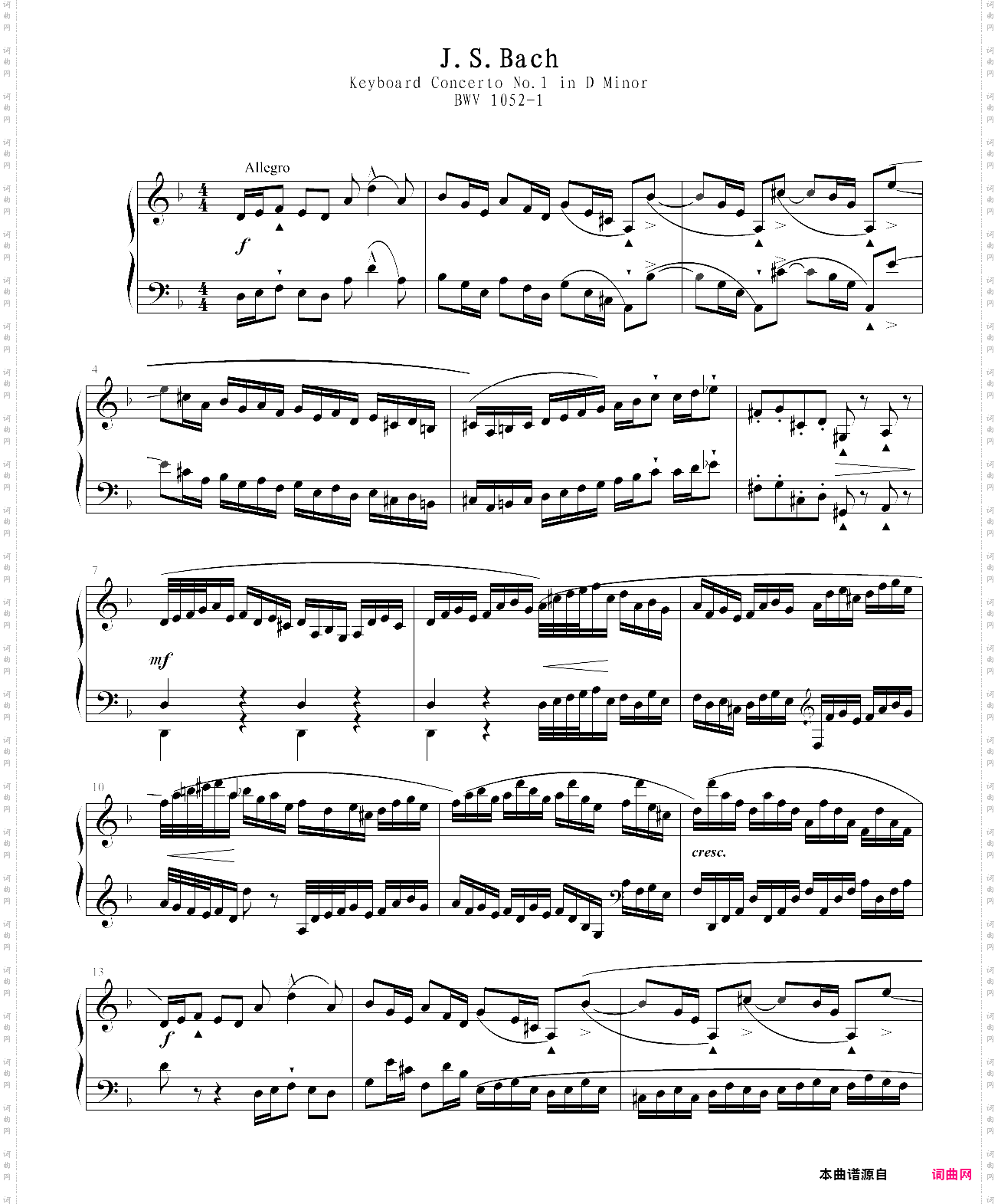 d小调第一号古钢琴协奏曲 bwv 1052-1