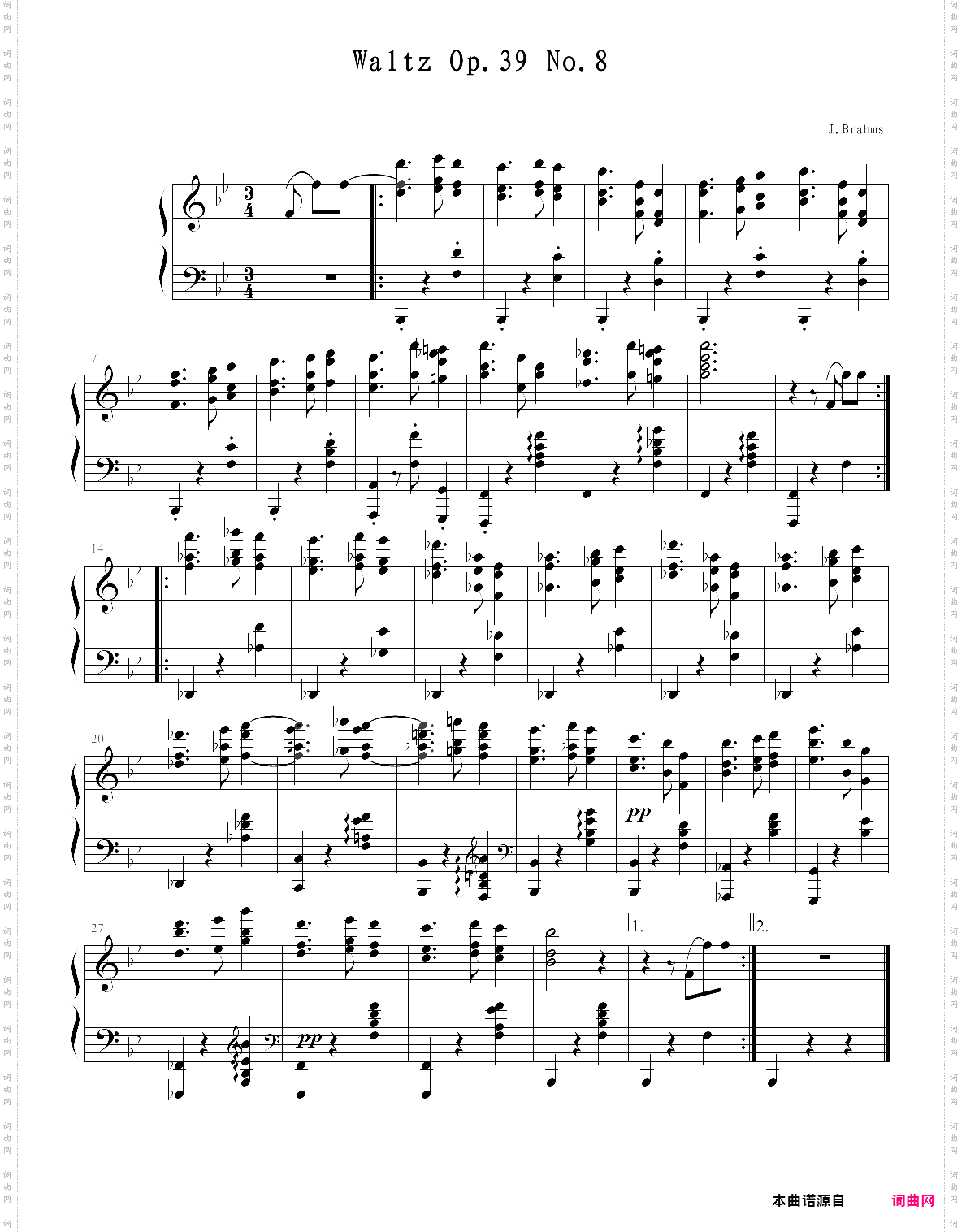 勃拉姆斯 圆舞曲 op·39 no·8 降b大调