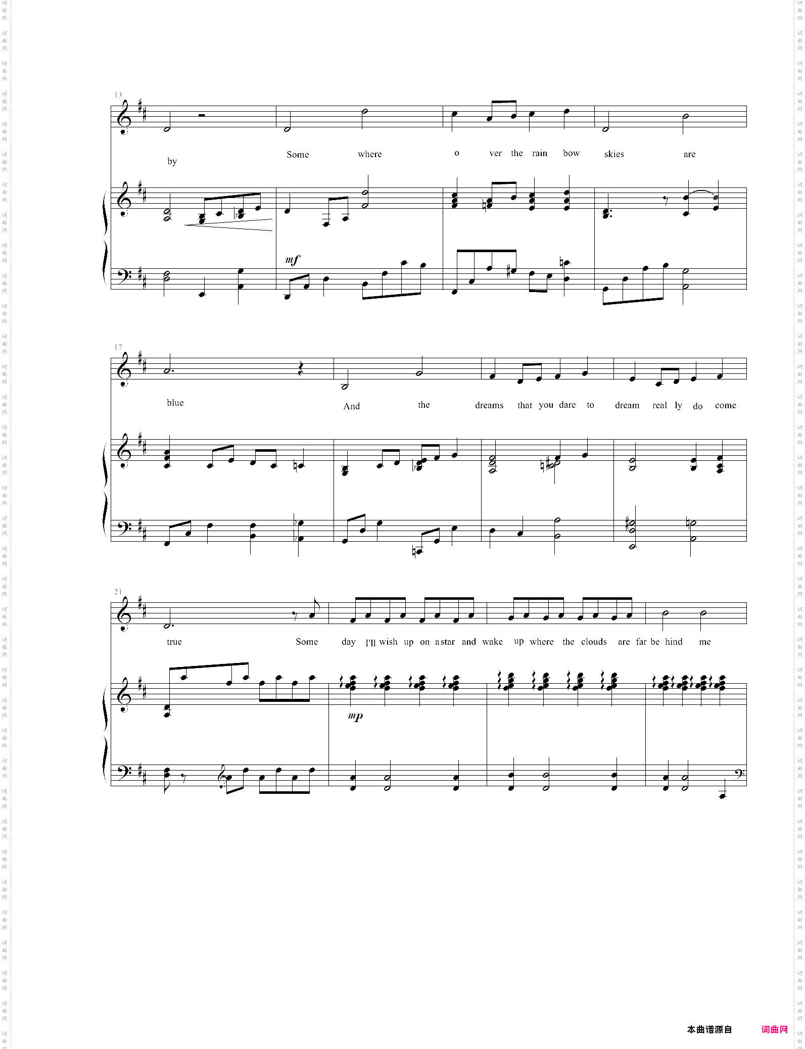 over the rainbow绿野仙踪主题曲弹唱d调带歌词版