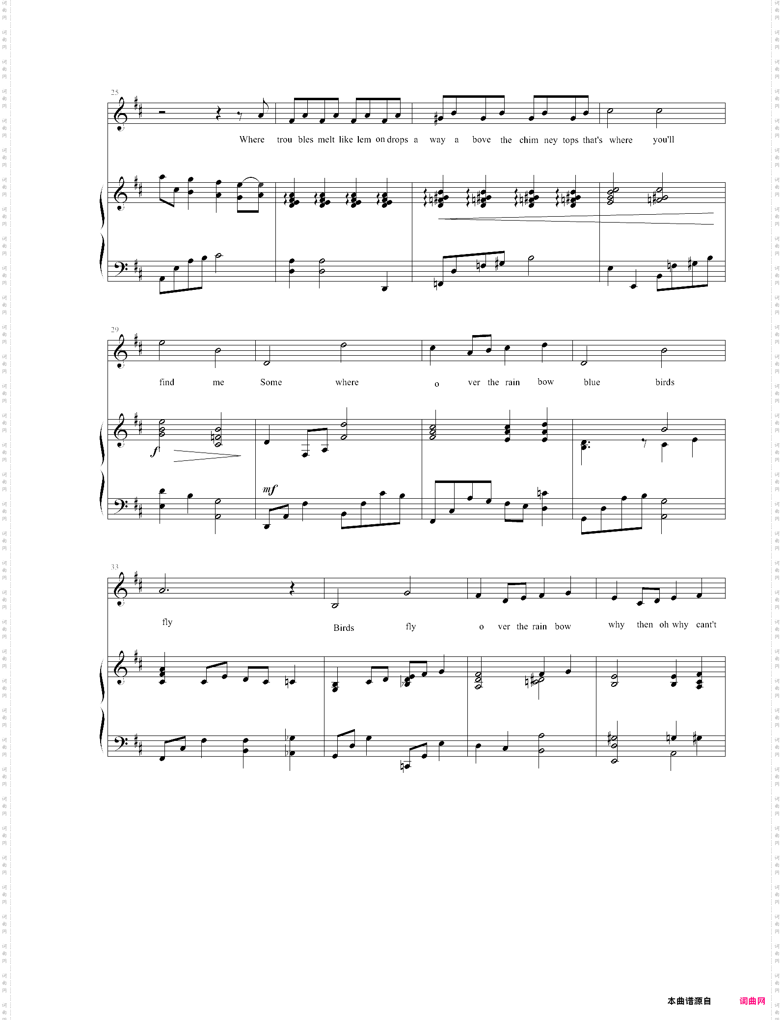 over the rainbow绿野仙踪主题曲弹唱d调带歌词版
