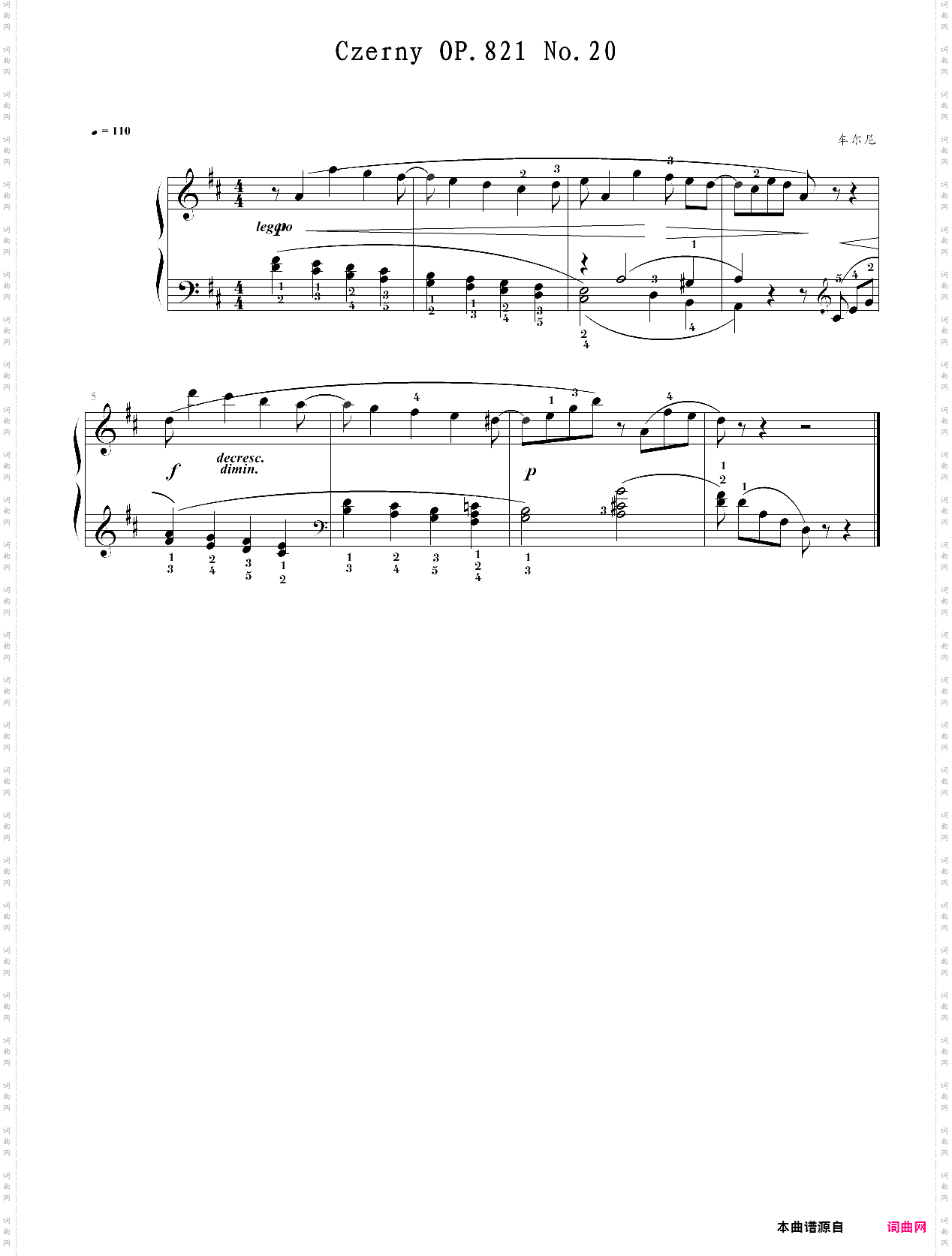车尔尼160首八小节钢琴练习曲作品821 第二十首