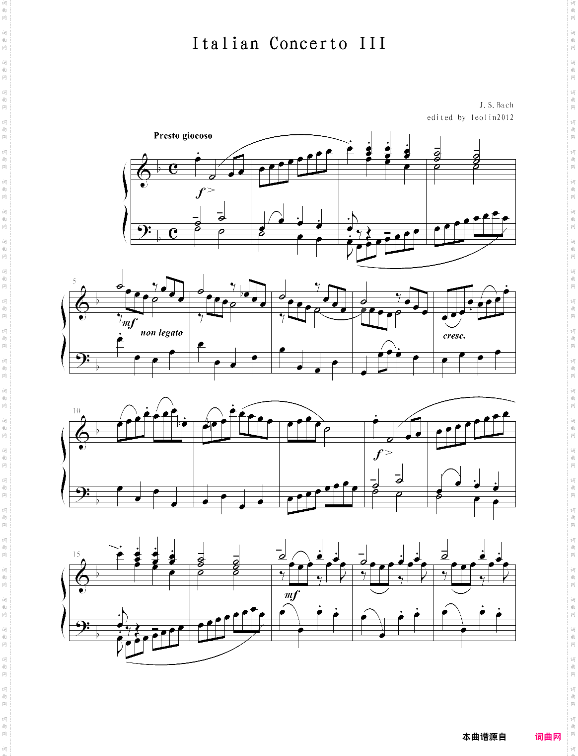 巴赫-bwv971第三乐章,f大调意大利协奏曲