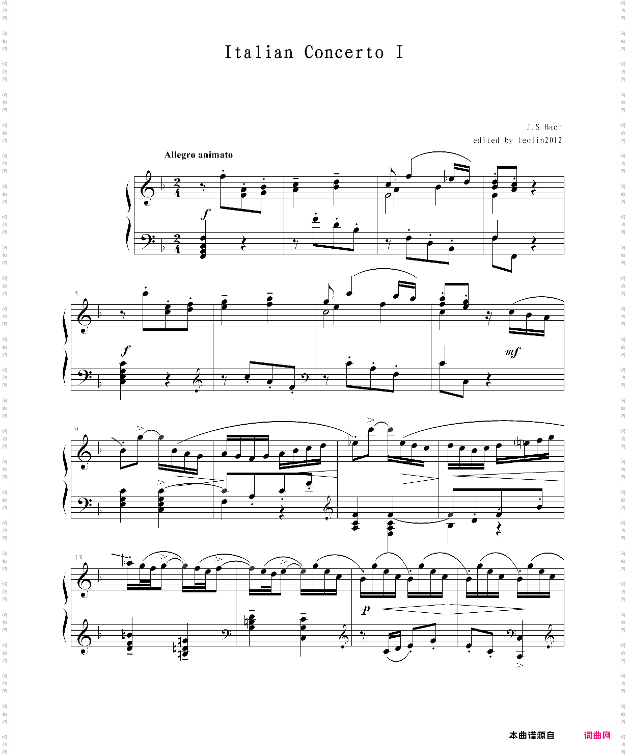 巴赫-bwv971第一乐章，f大调意大利协奏曲