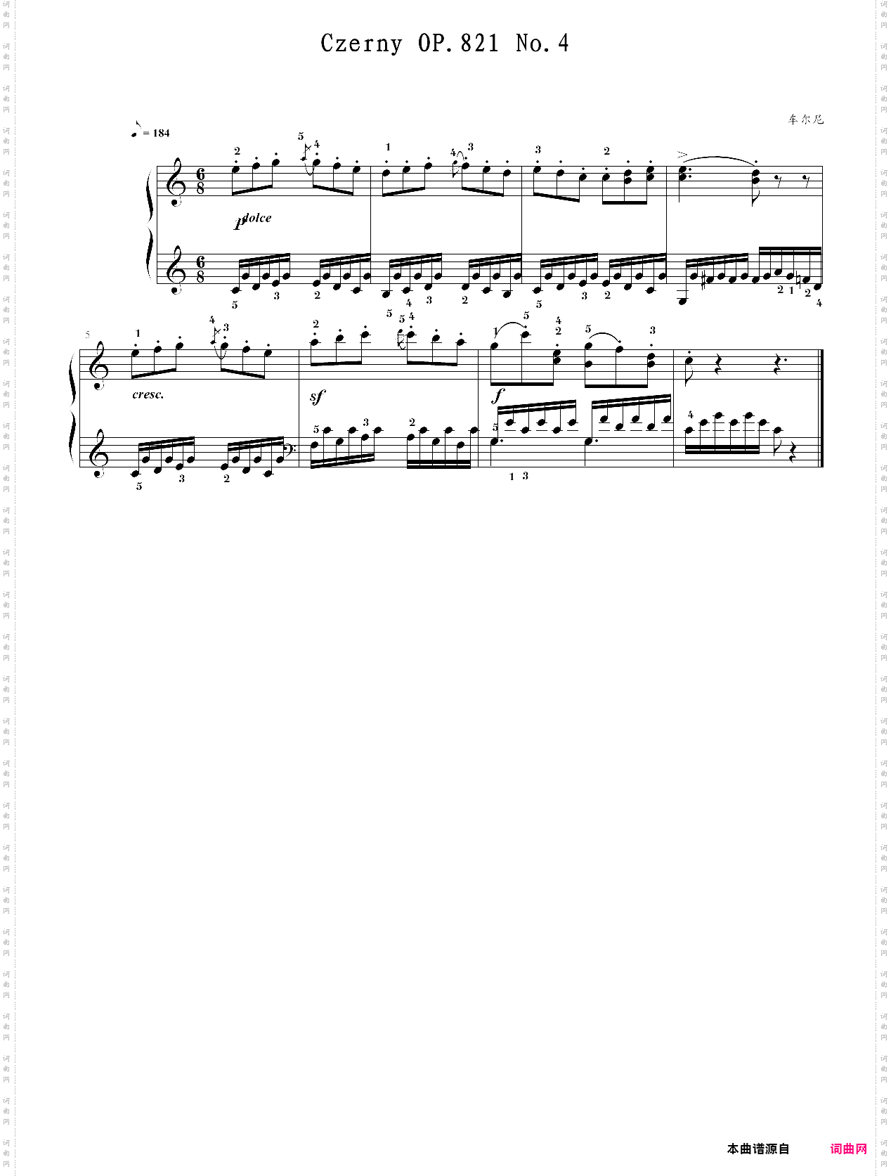 车尔尼160首八小节钢琴练习曲作品821 第四首