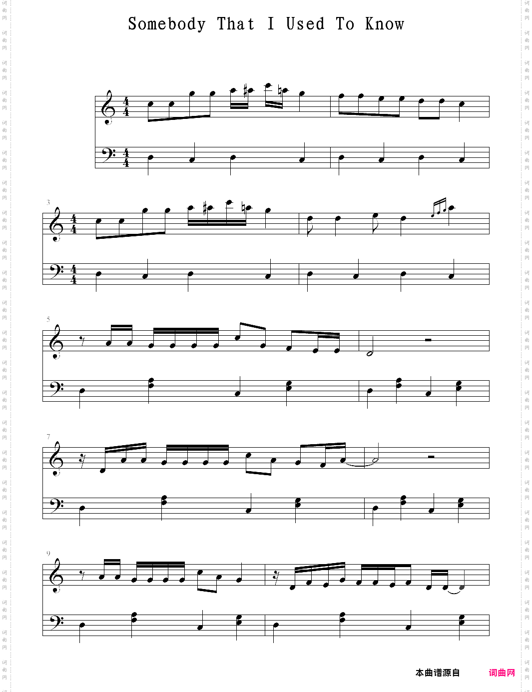 somebody that i used to know_简易钢琴版