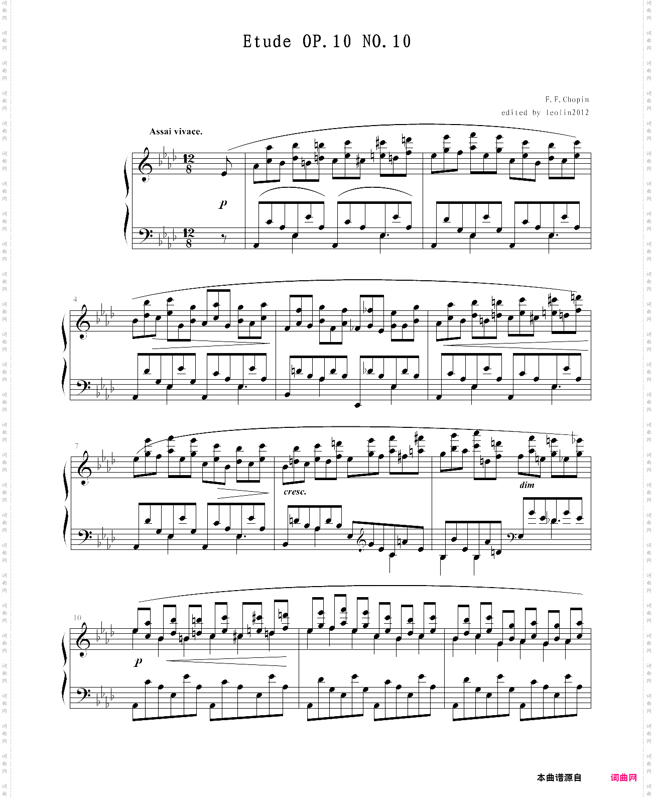 肖邦练习曲op·10 no·10