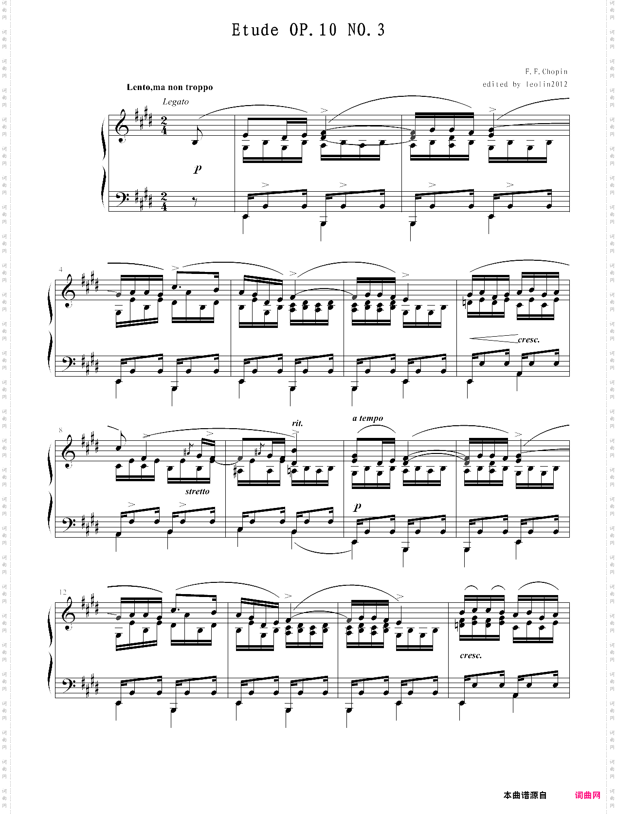 肖邦练习曲op·10 no·3