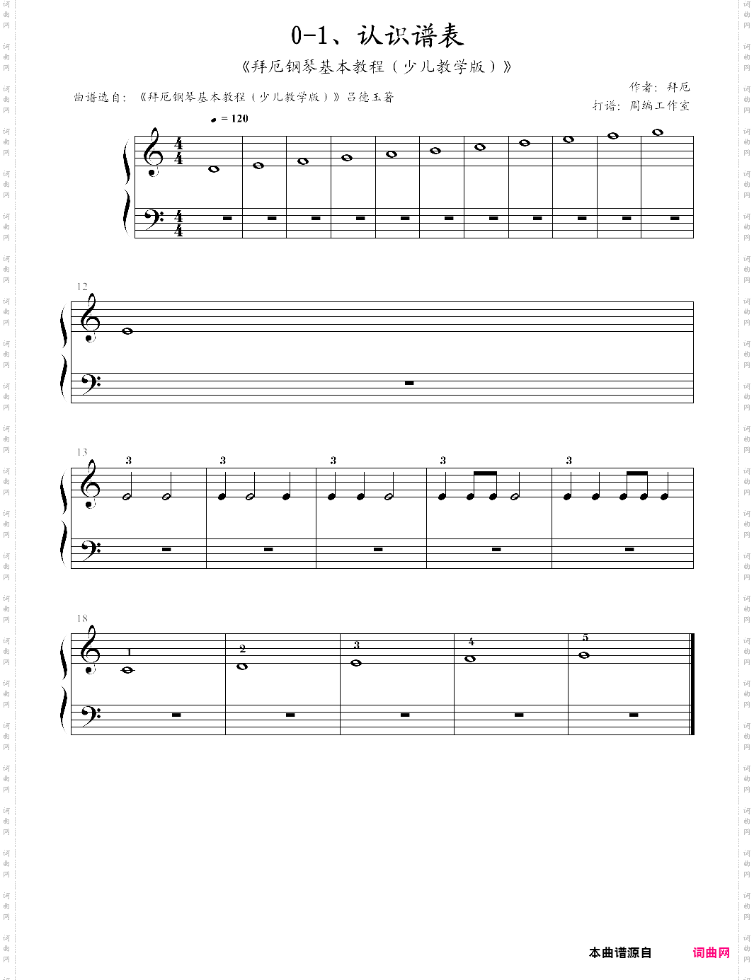 0-1、认识谱表《拜厄钢琴基本教程少儿教学版》【拜厄】-z0401