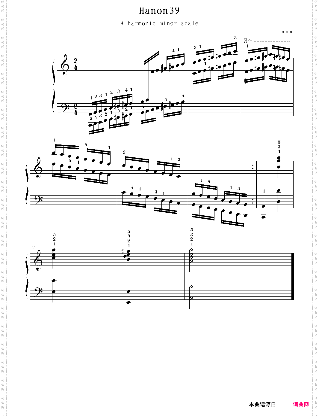 hanon39:a harmonic minor scale