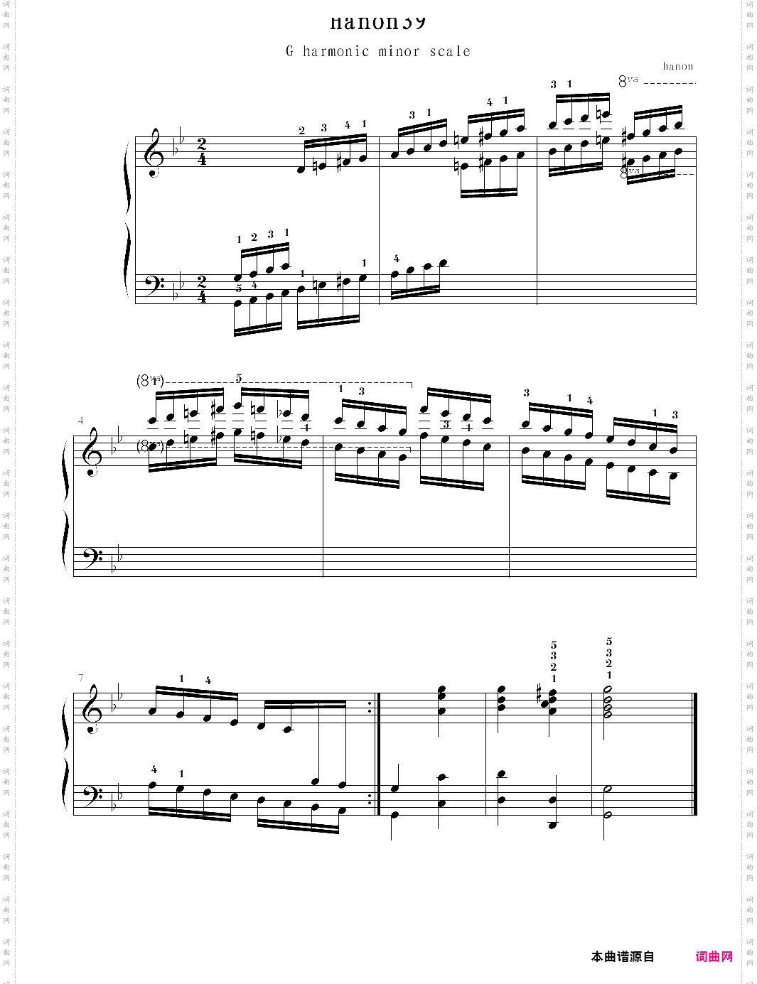 hanon39:g harmonic minor scale