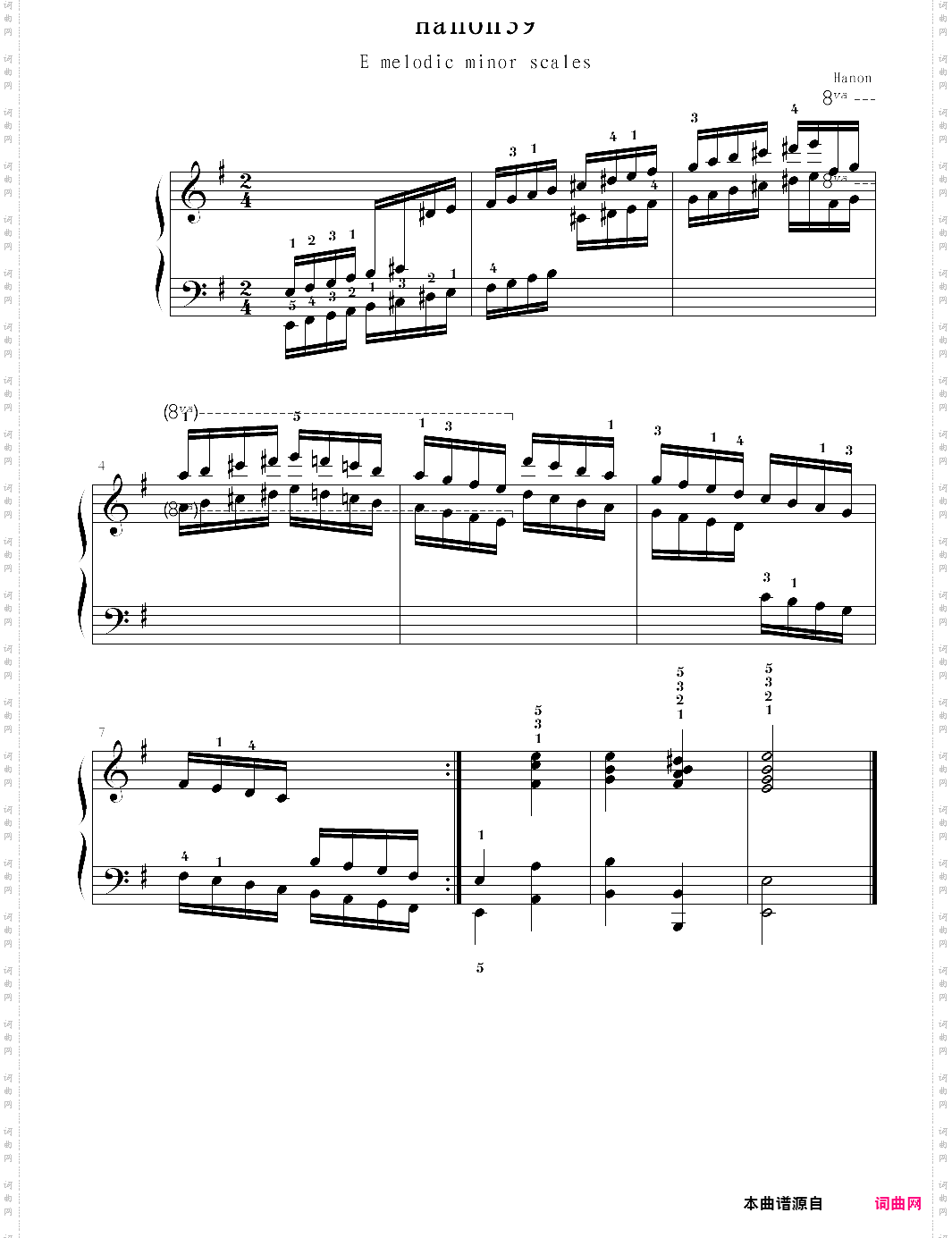 hanon39:e melodic minor scales