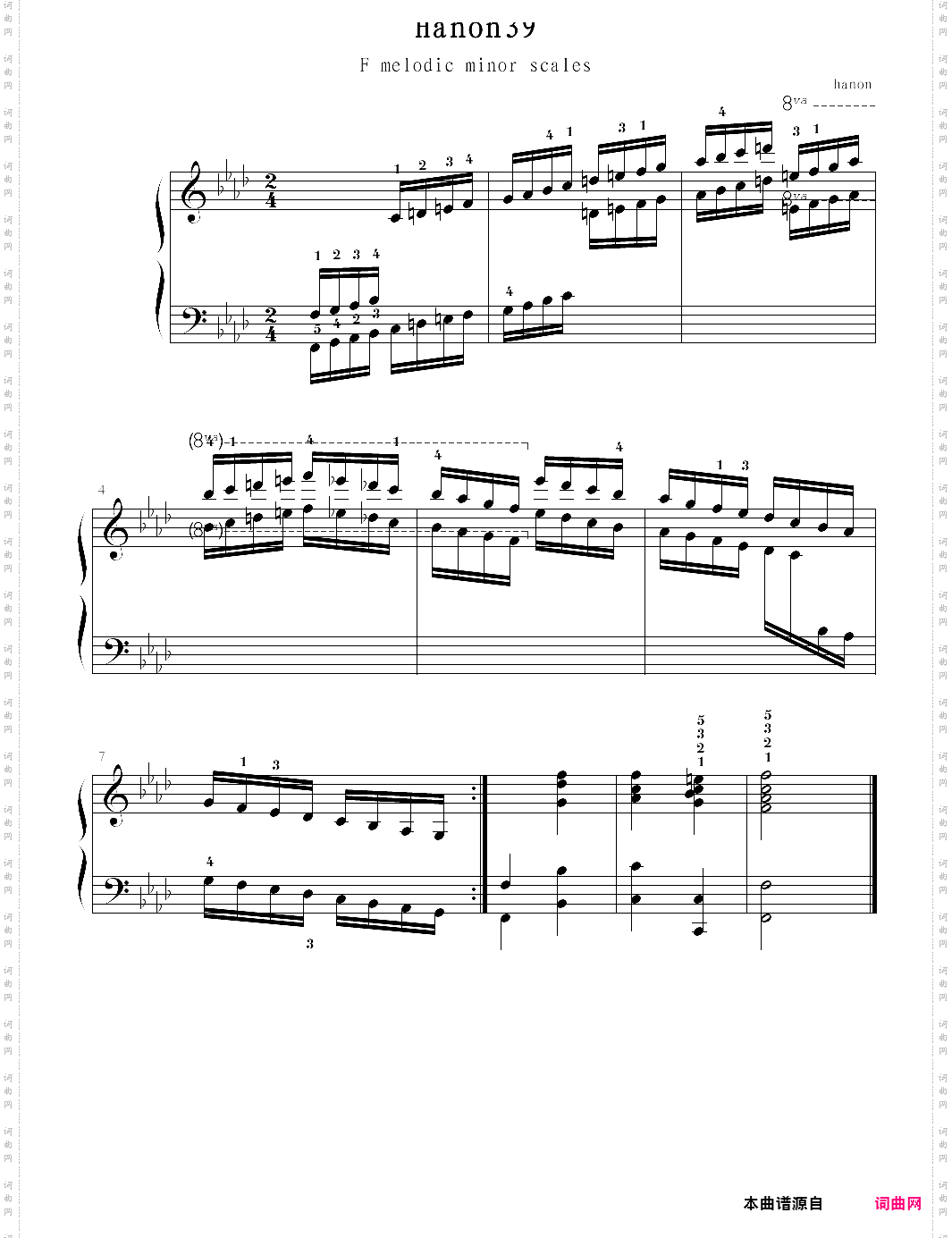 hanon39:f melodic minor scales