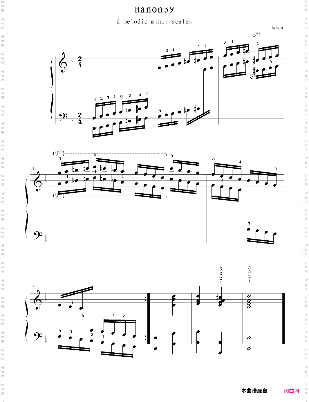hanon39:d melodic minor scales