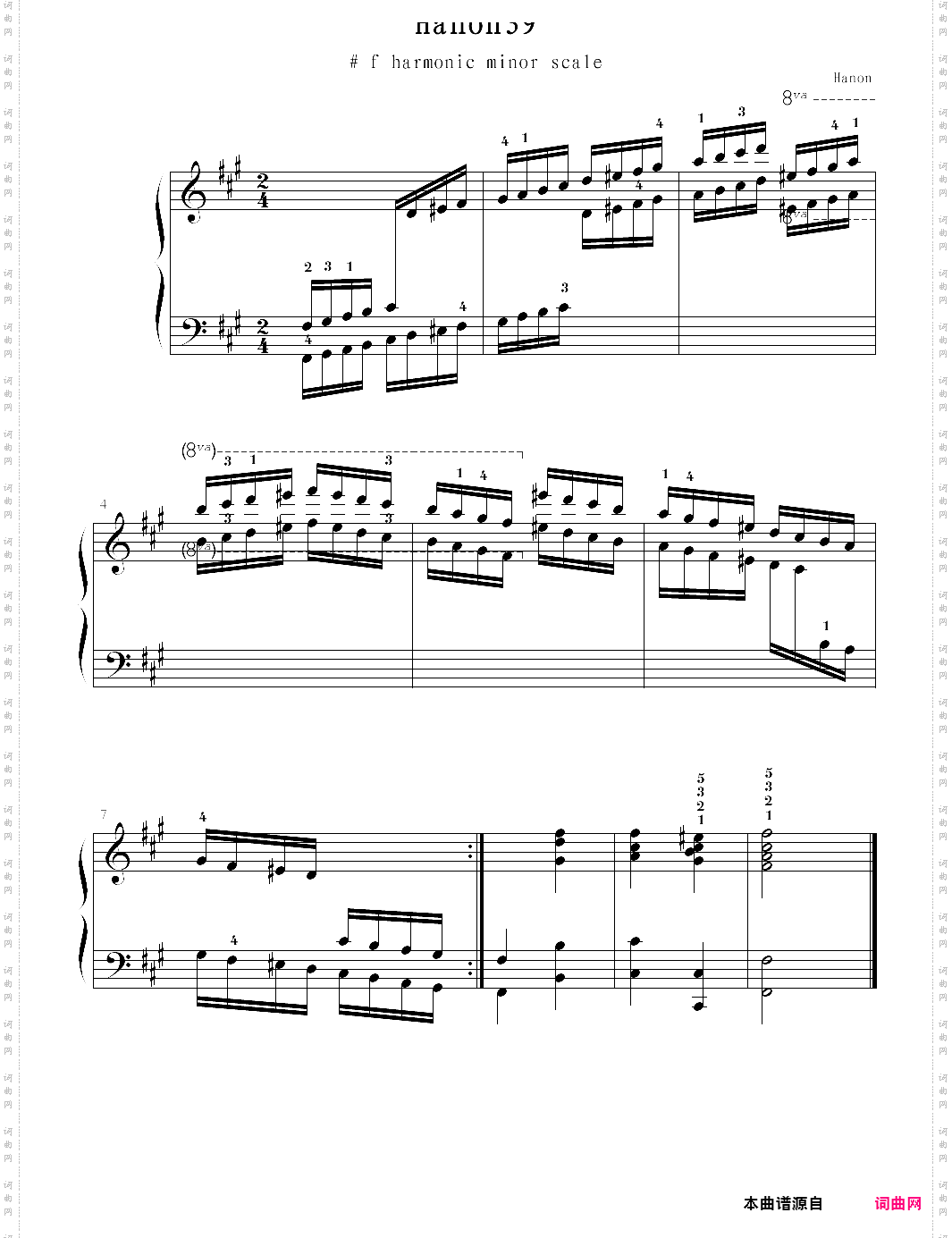hanon39:# f harmonic minor scale