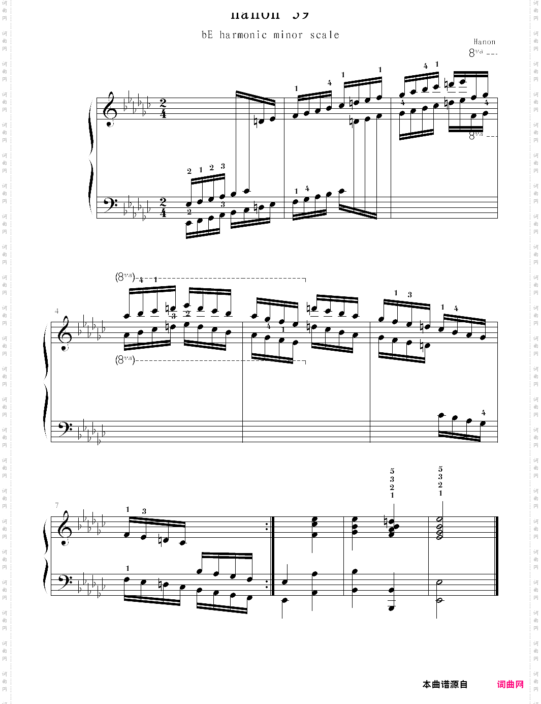 hanon39:be harmonic minor scale