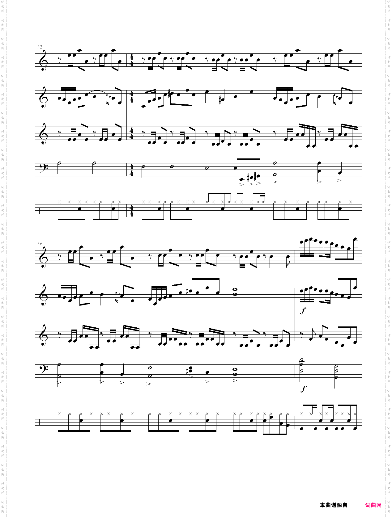 植物大战僵尸屋顶背景音乐四手联弹合奏谱