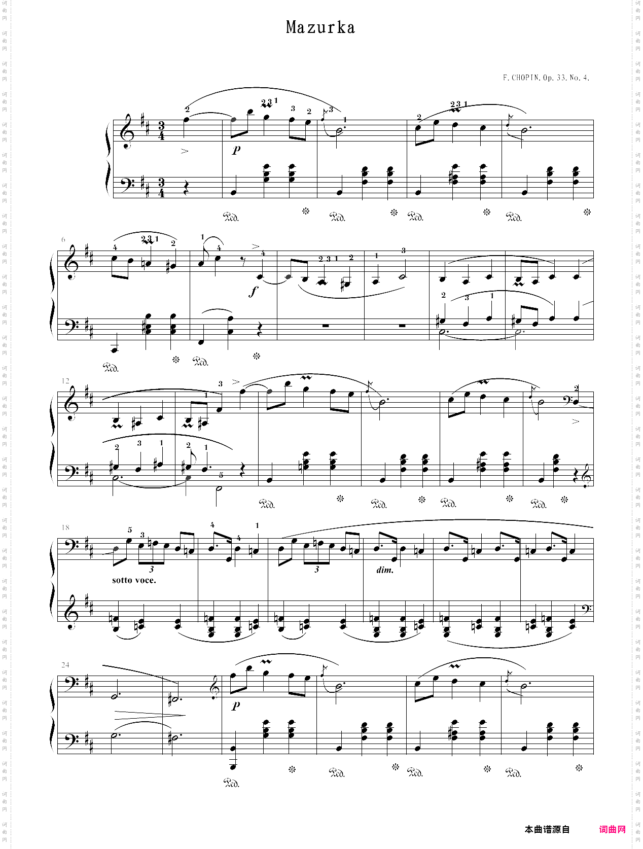 肖邦-马祖卡 op·33 no·4