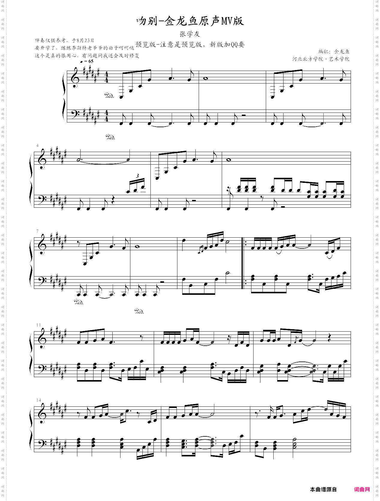 吻别钢琴独奏-金龙鱼版