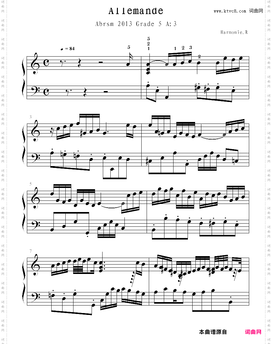allemande - abrsm 2013-14 grade 5 a:3 harmonie·r
