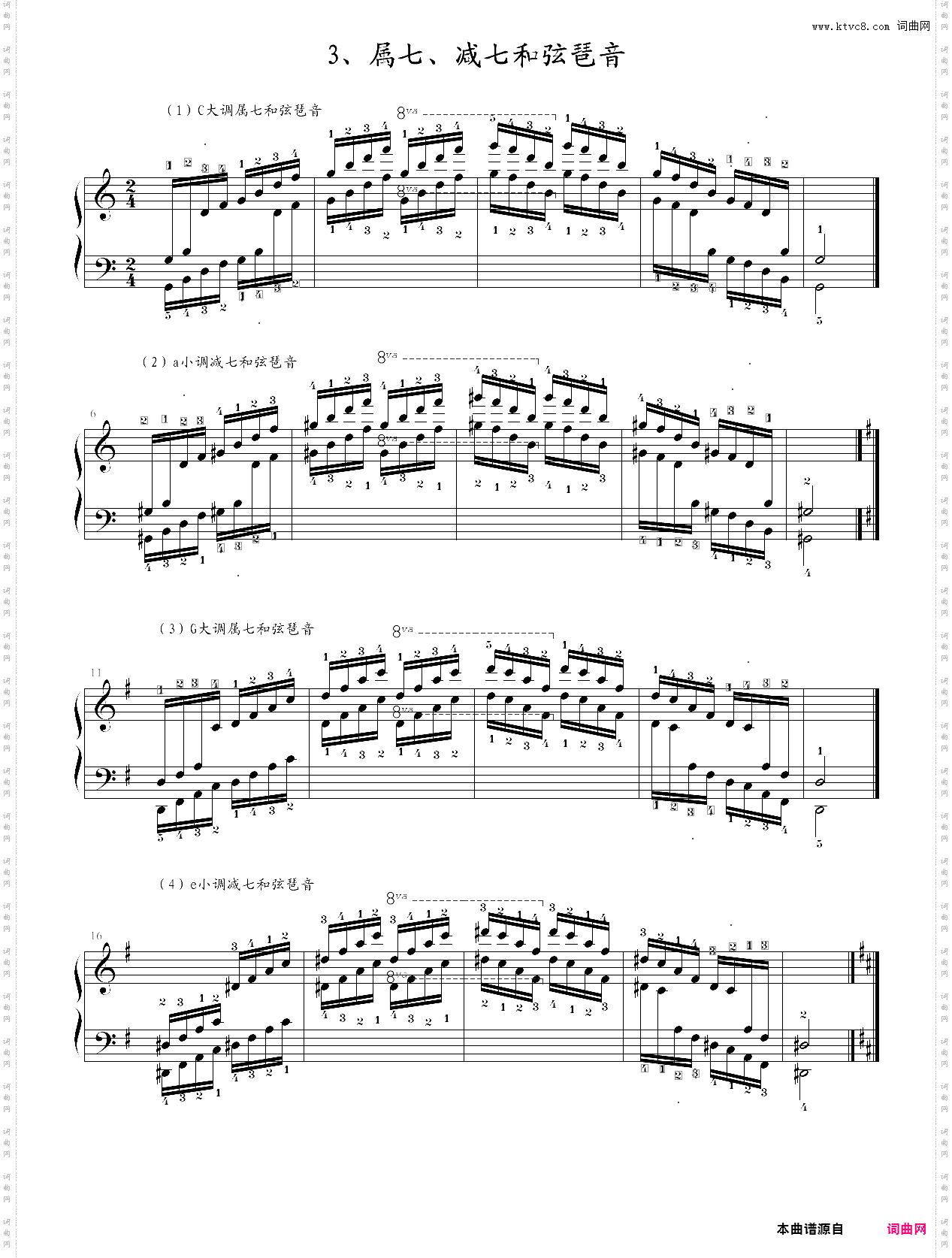 129-152·第八级基本练习属七、减七和弦琶音-中央音乐学院业余考级教程