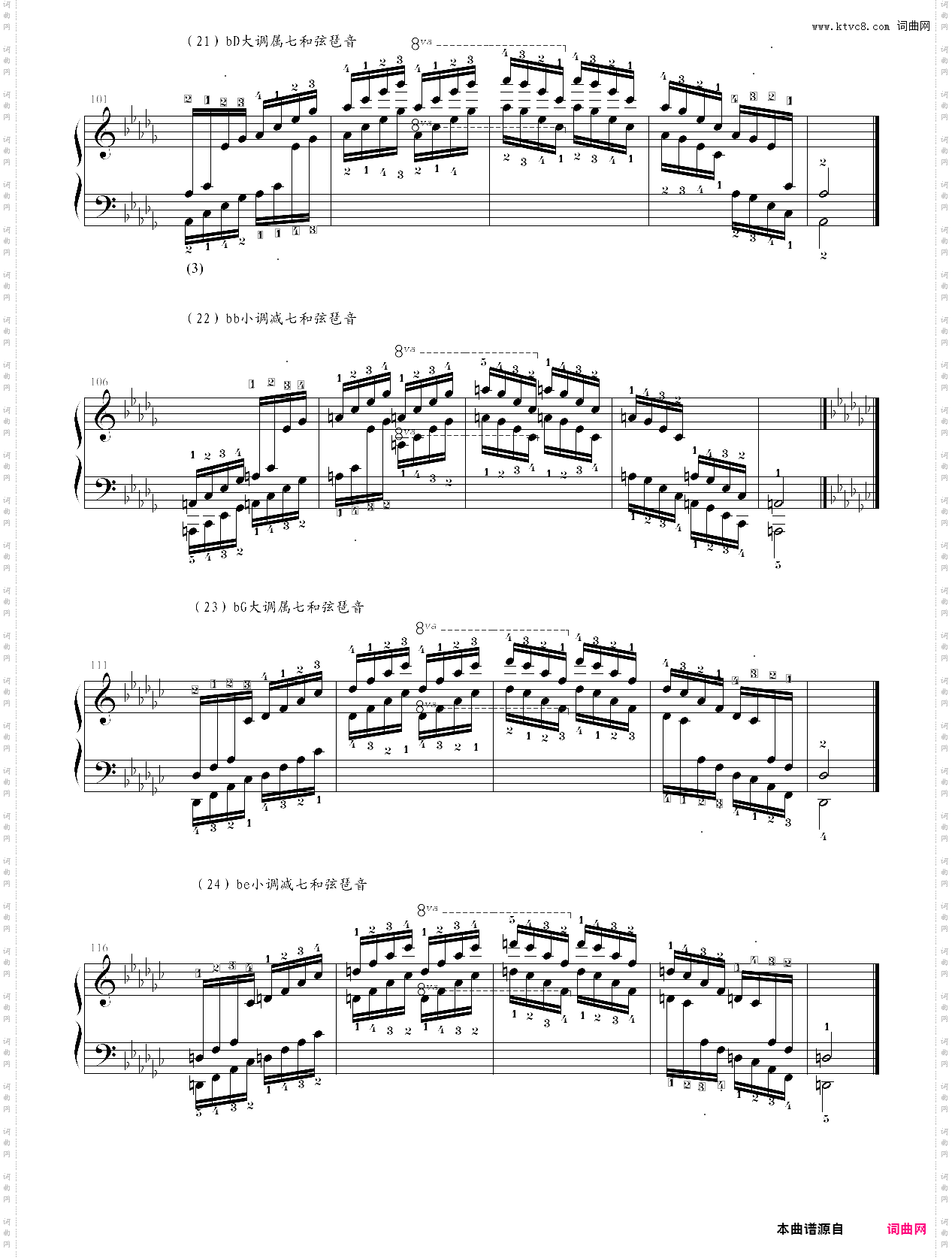 129-152·第八级基本练习属七、减七和弦琶音-中央音乐学院业余考级教程