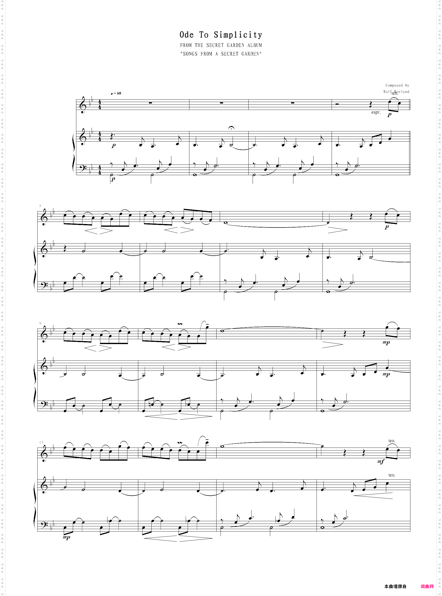 《神秘园之歌》钢琴谱全集13 ode to simplicity