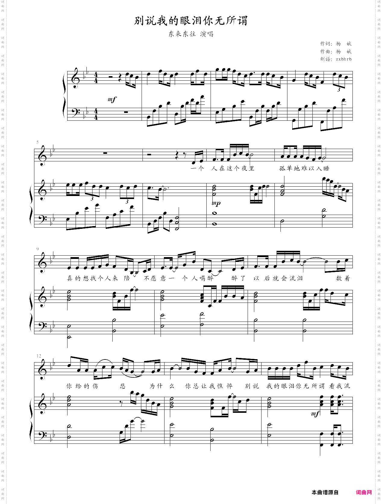 别说我的眼泪你无所谓弹唱版
