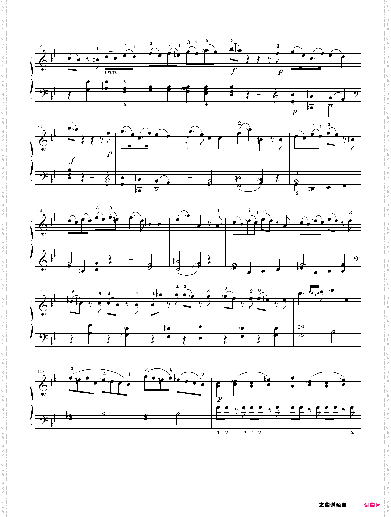 bb大调钢琴奏鸣曲 k·333 第三乐章mozart·莫扎特 附指法
