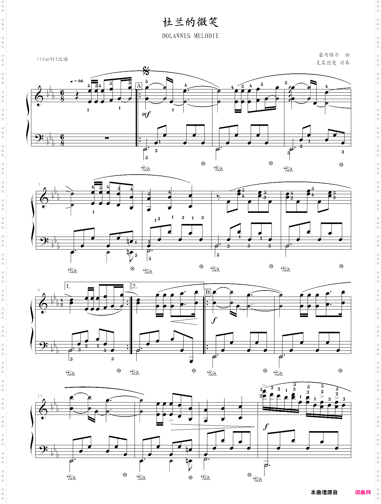 杜兰的微笑理查德?克莱德曼，钢琴谱